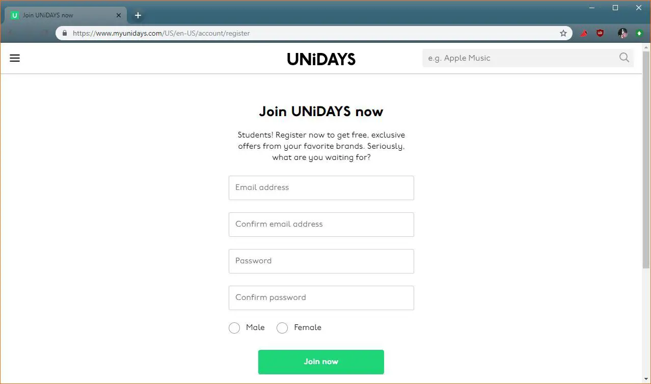 Uma captura de tela do Unidays.