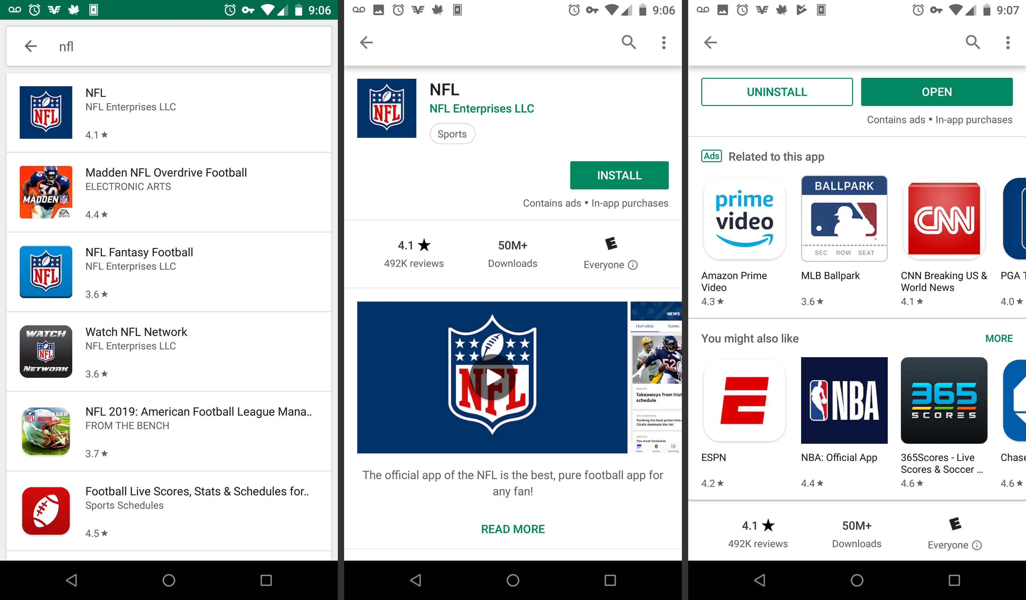 Aplicativo móvel da NFL na loja de aplicativos