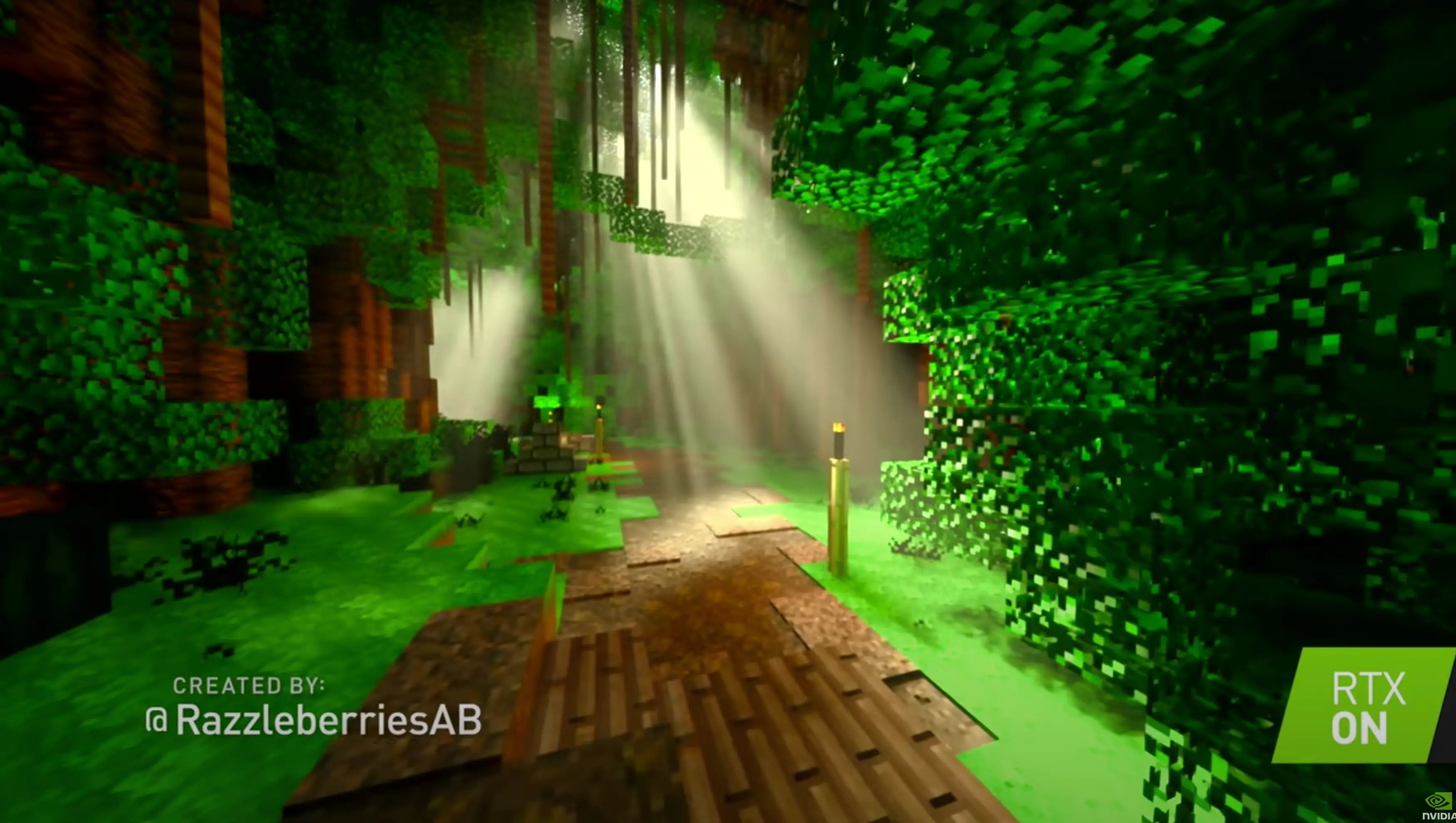 Minecraft com luz brilhante e RTX ligado