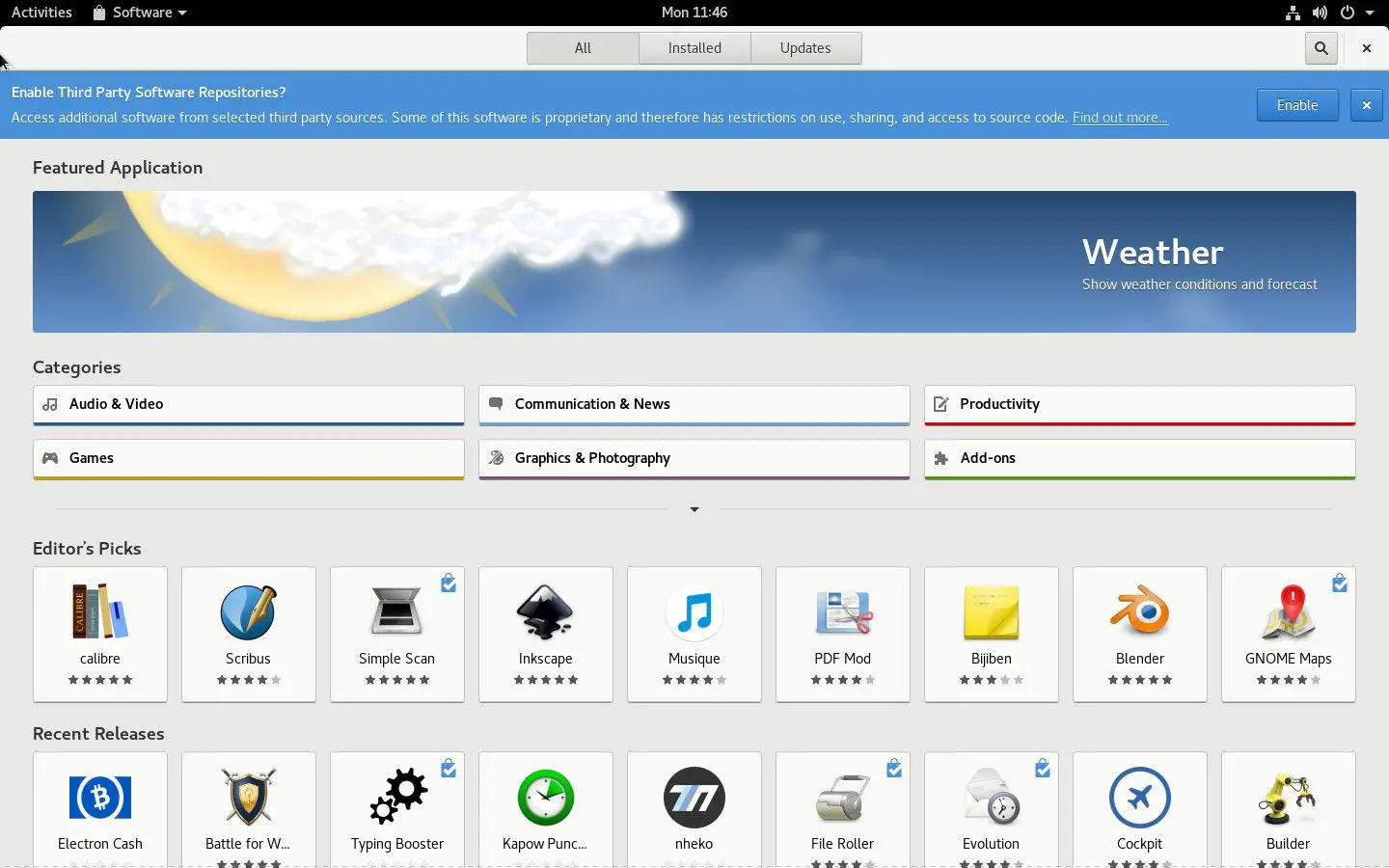 Uma imagem do GNOME Software Center no Fedora