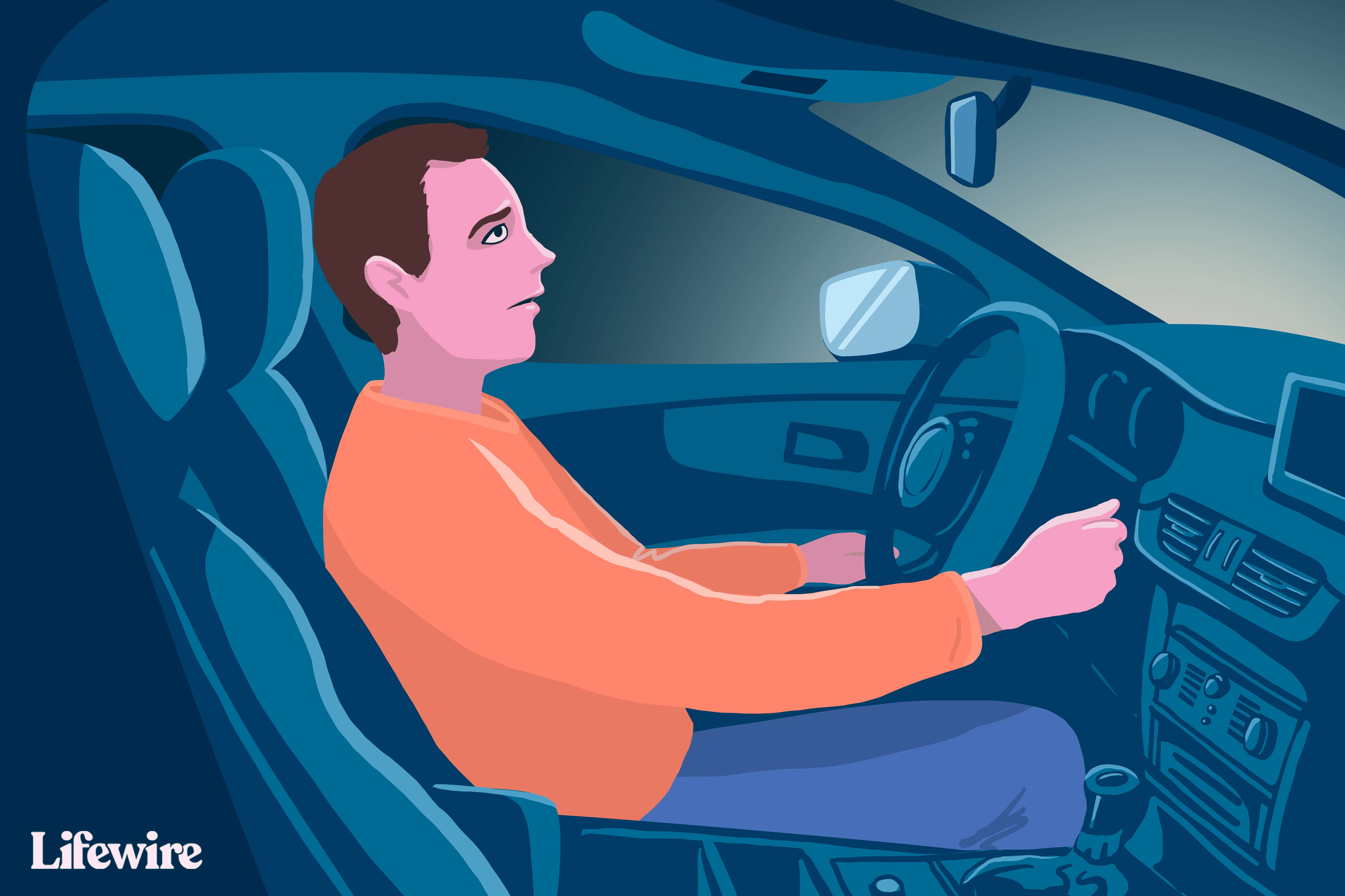 Imagem de uma pessoa preocupada em um carro sem luzes