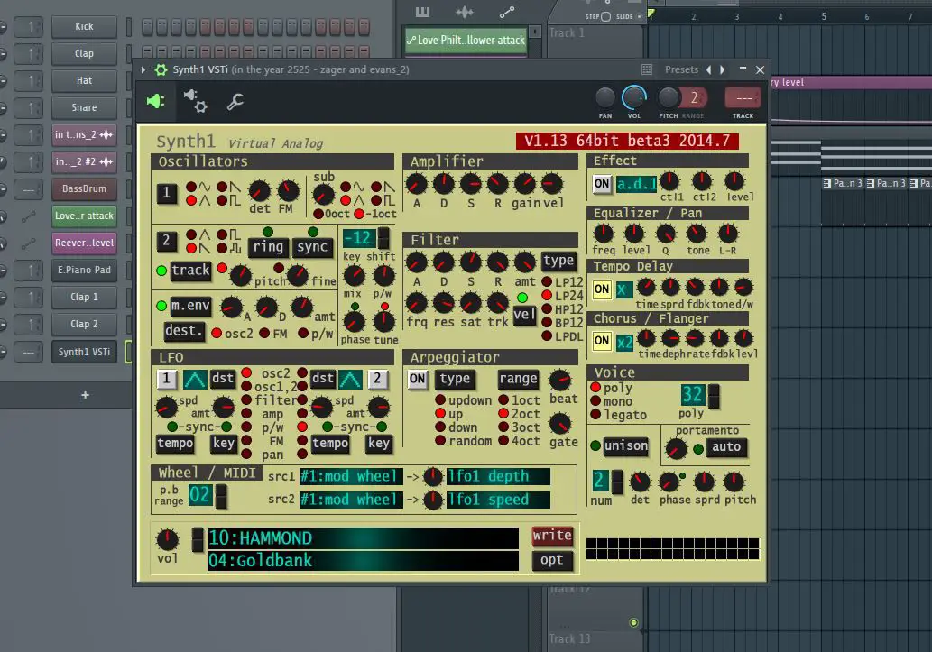 Uma captura de tela do plugin Synth1 VSTi.