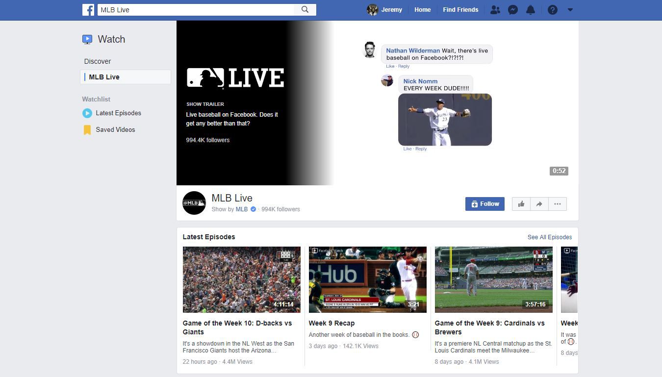 Facebook Assistir transmissões de esportes ao vivo