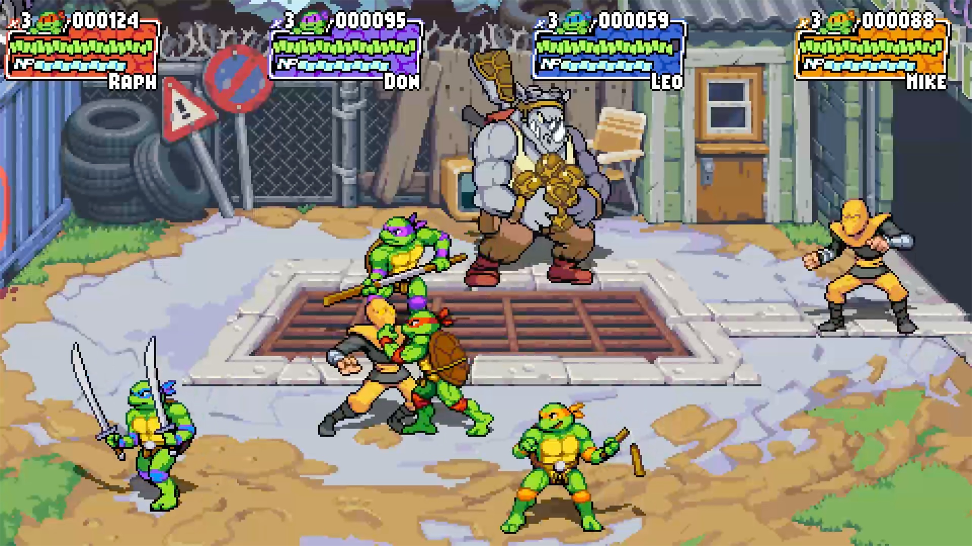 Captura de tela de um jogo Teenage Mutant Ninja Turtles.