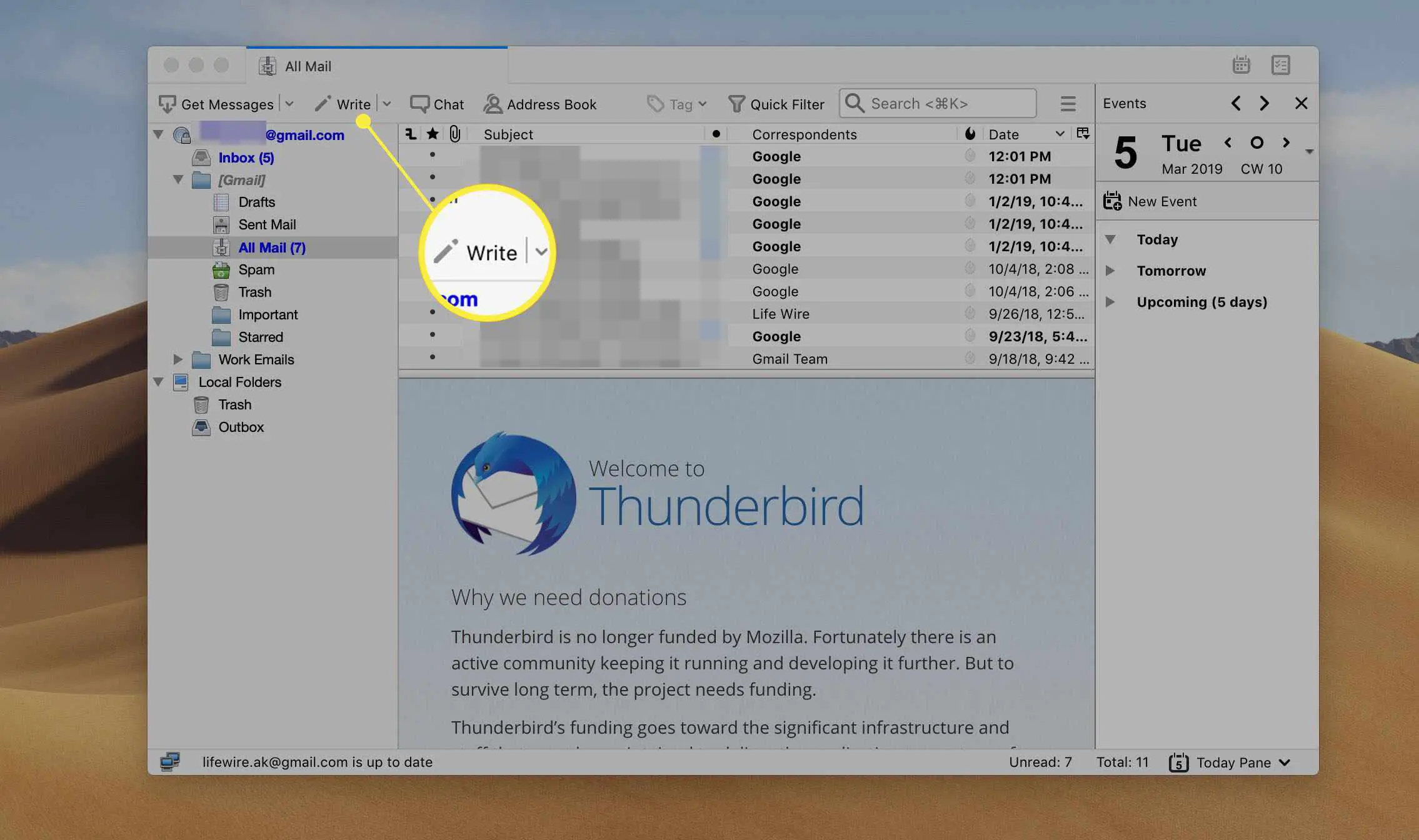 Escreva o botão no Thunderbird para criar um novo e-mail