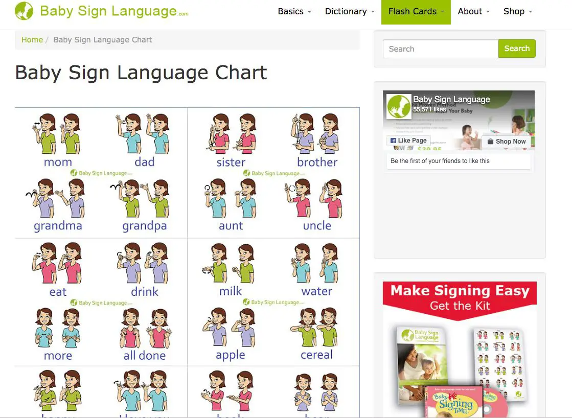 Captura de tela do gráfico de parede em linguagem de sinais do bebê