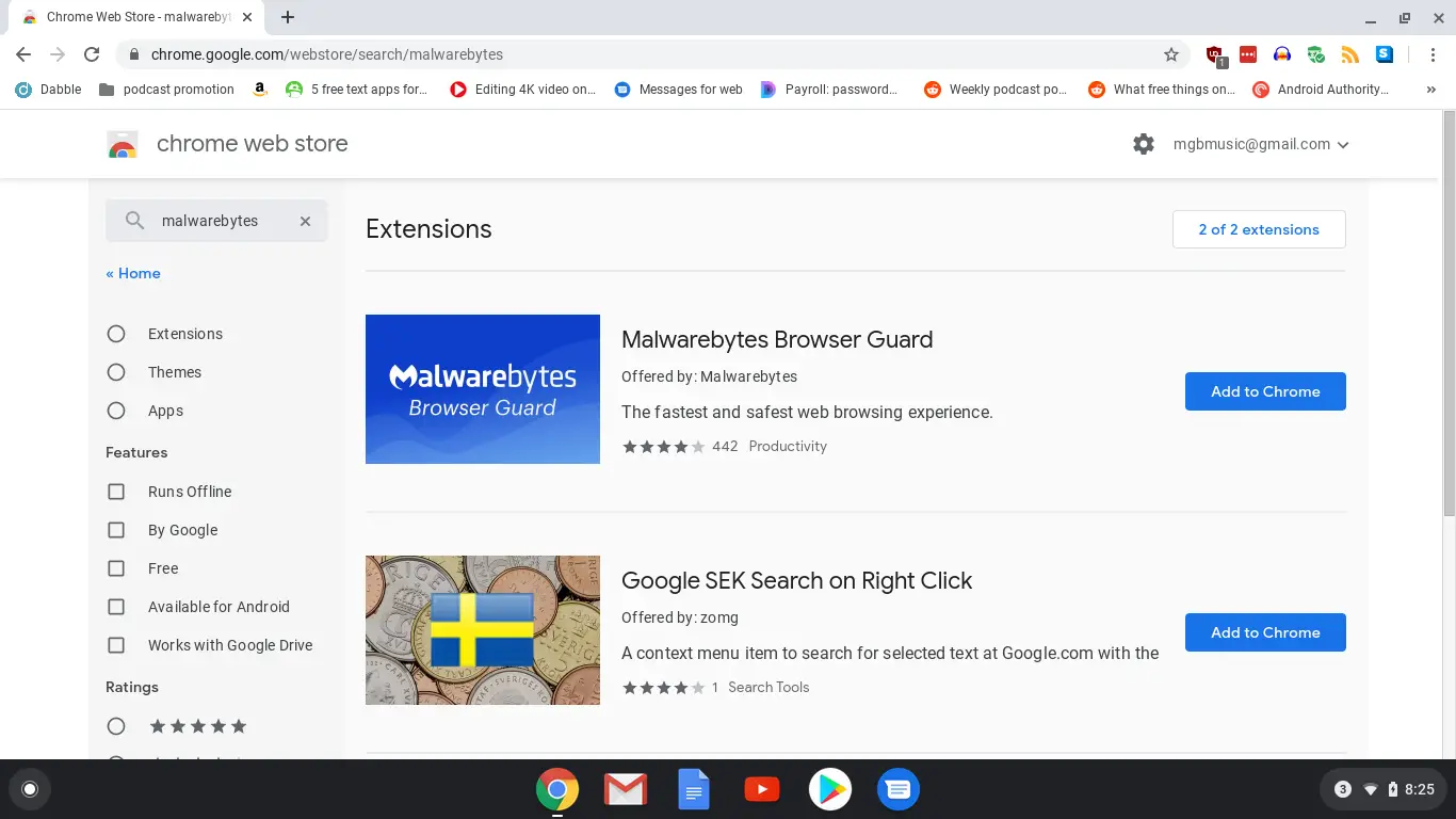 Extensão Malwarebytes na Chrome Store