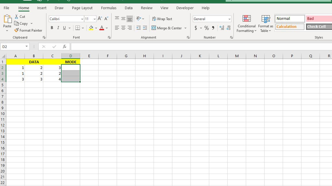 Células D2: D4 selecionadas no Excel