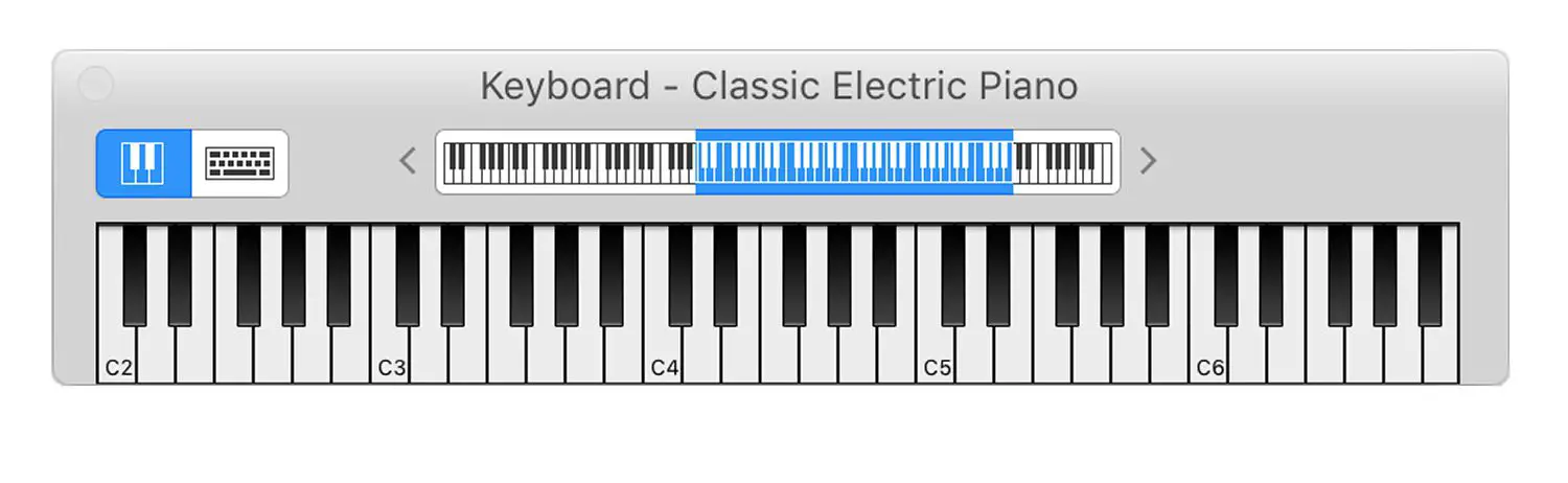 Tela de teclado alternativo do GarageBand