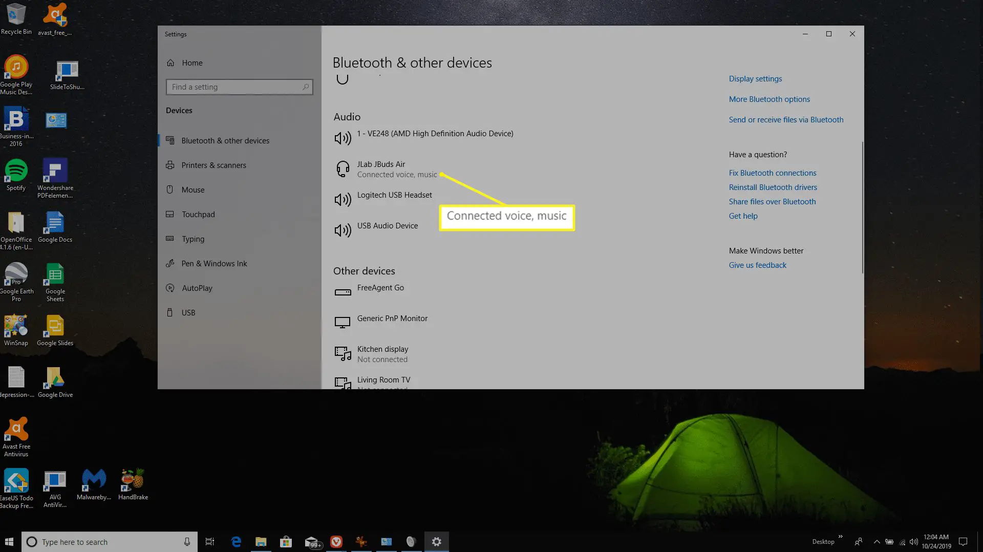 lista de dispositivos bluetooth no Windows 10