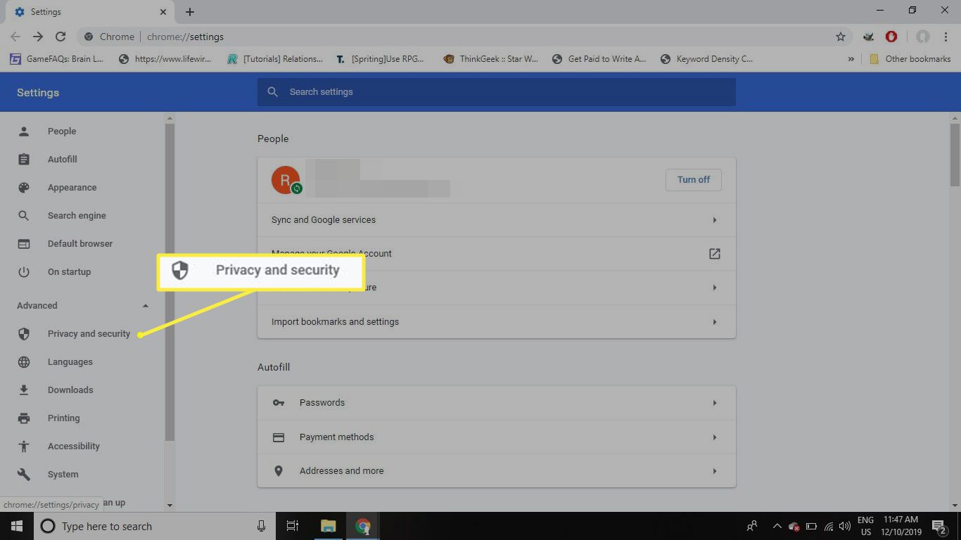 Configurações de privacidade e segurança do Chrome