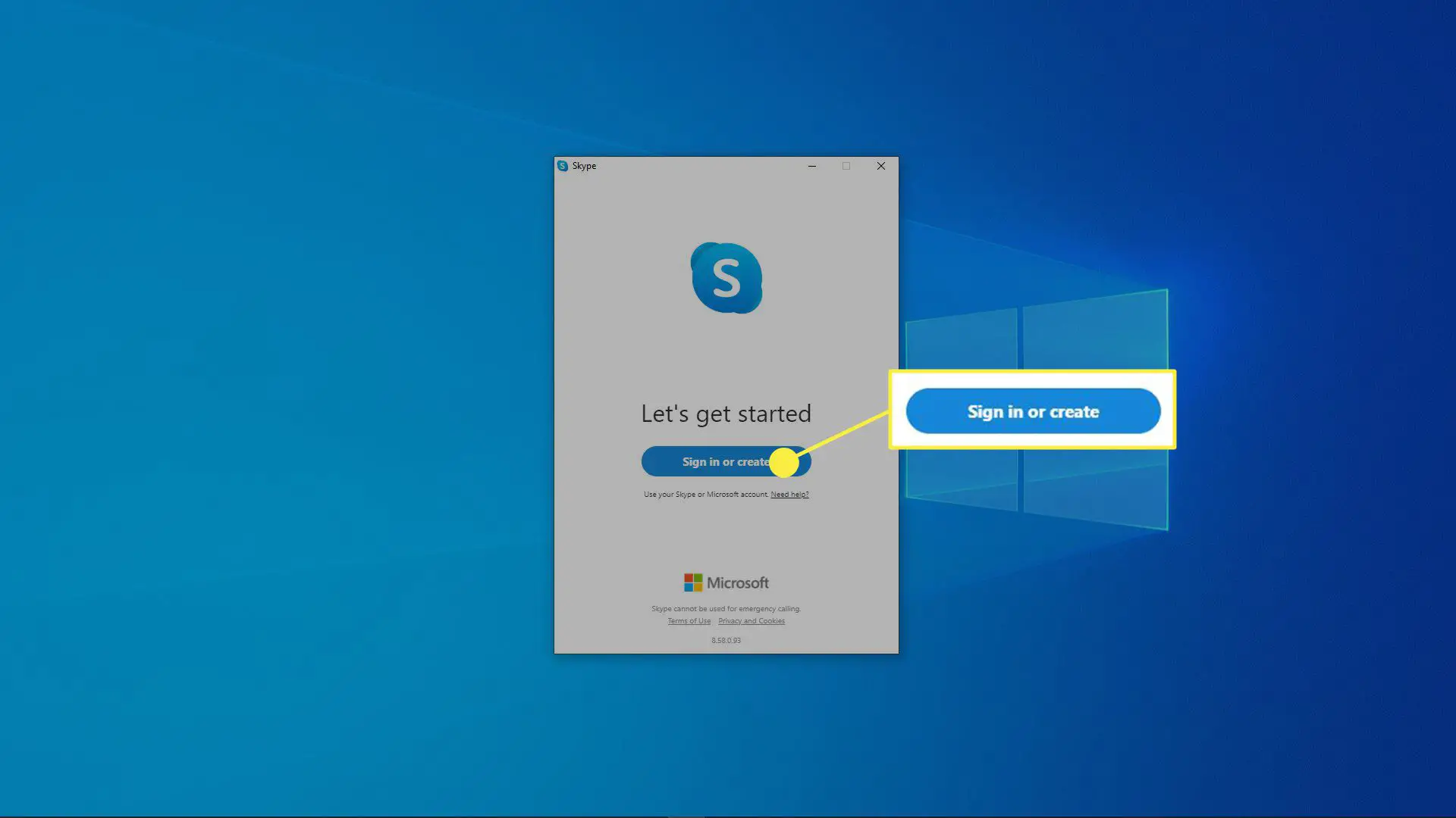 Uma captura de tela do instalador do Skype.