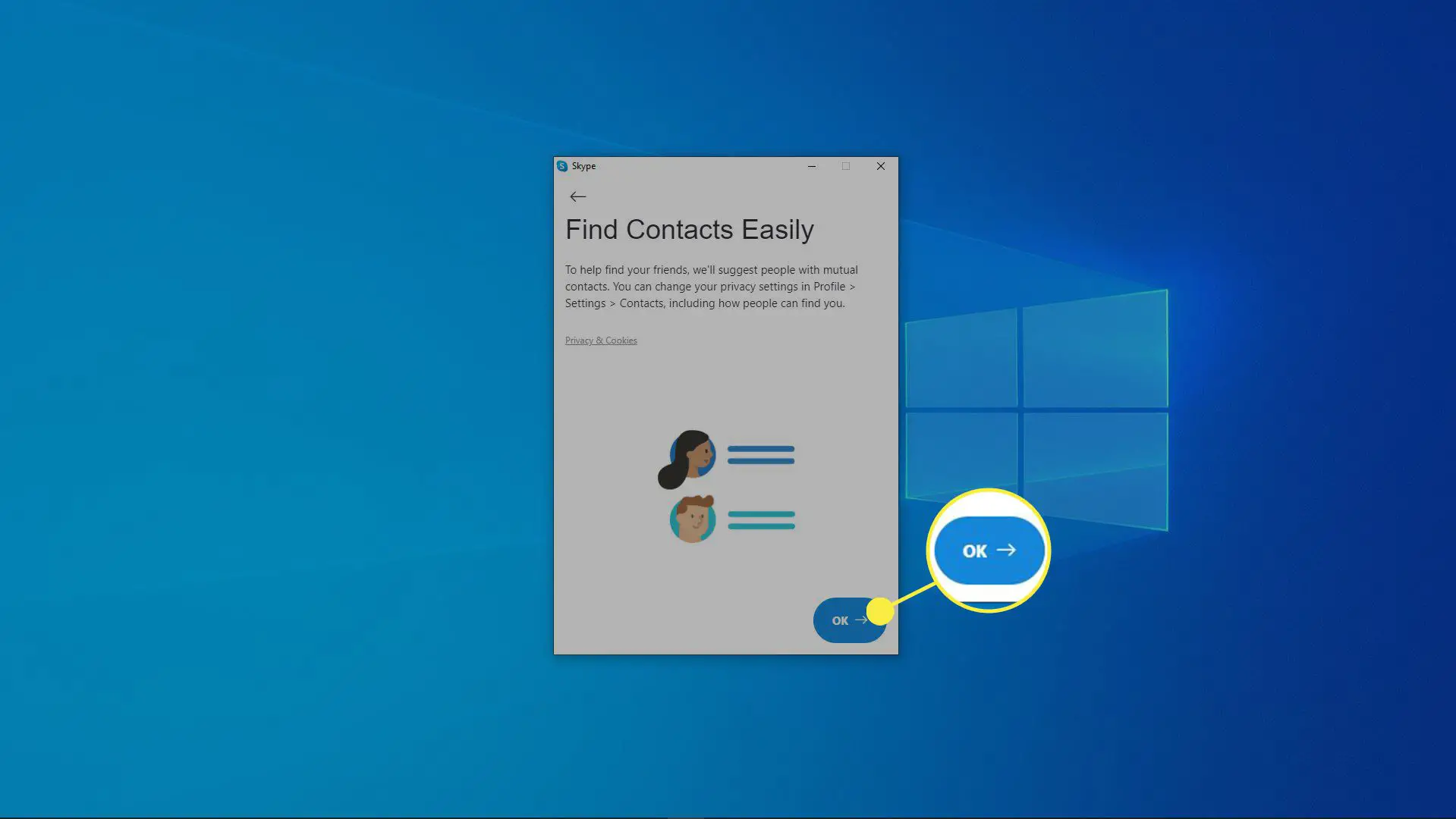 Uma captura de tela do processo de instalação do Skype.
