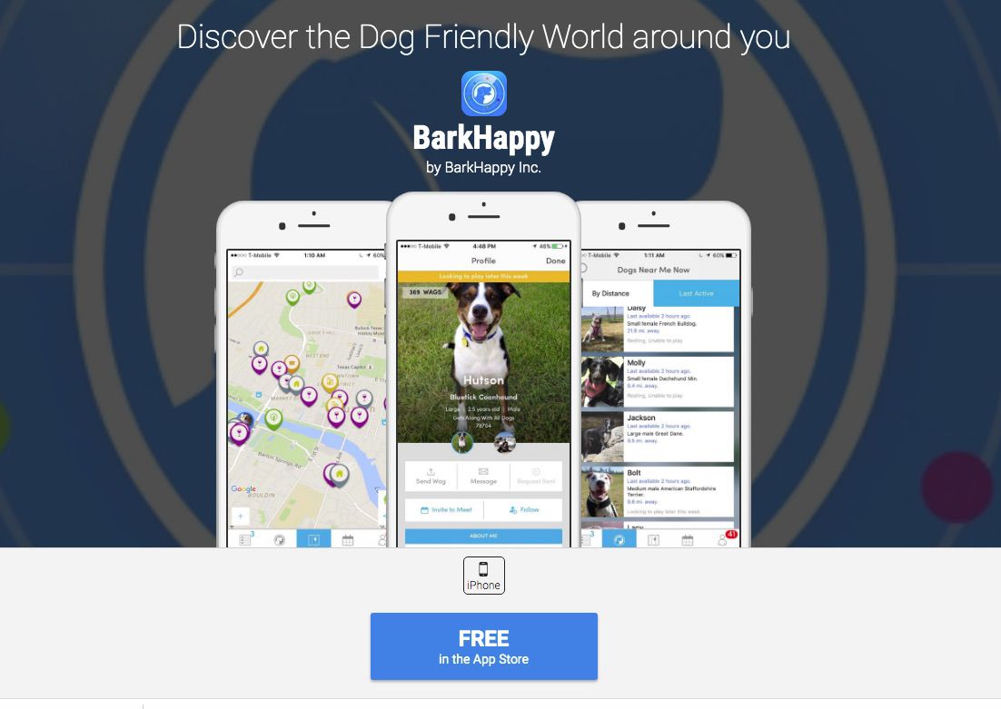 Captura de tela do aplicativo de rede social BarkHappy para donos de cães