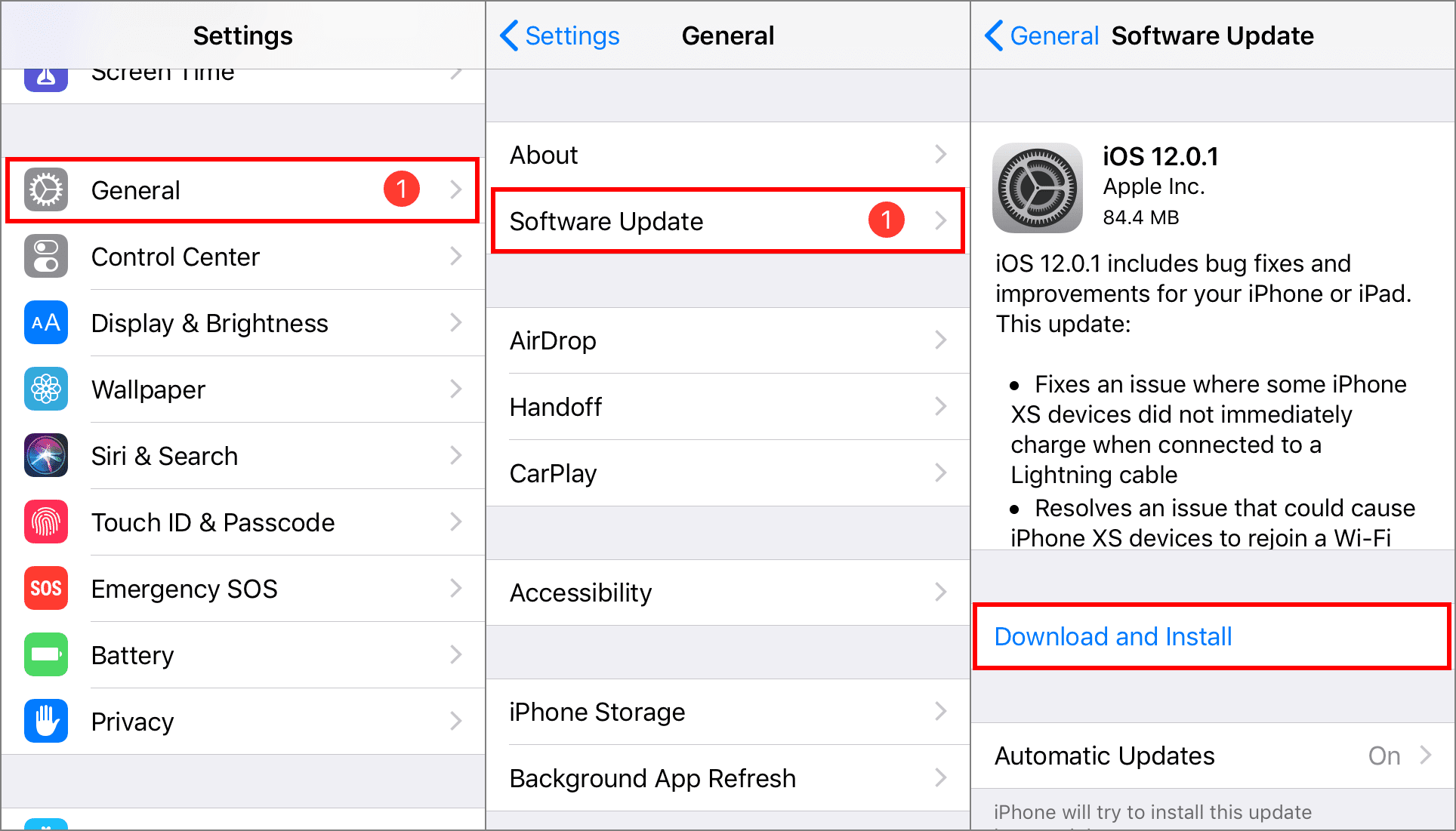 Capturas de tela mostrando como atualizar o iOS para uma nova versão em um iPhone