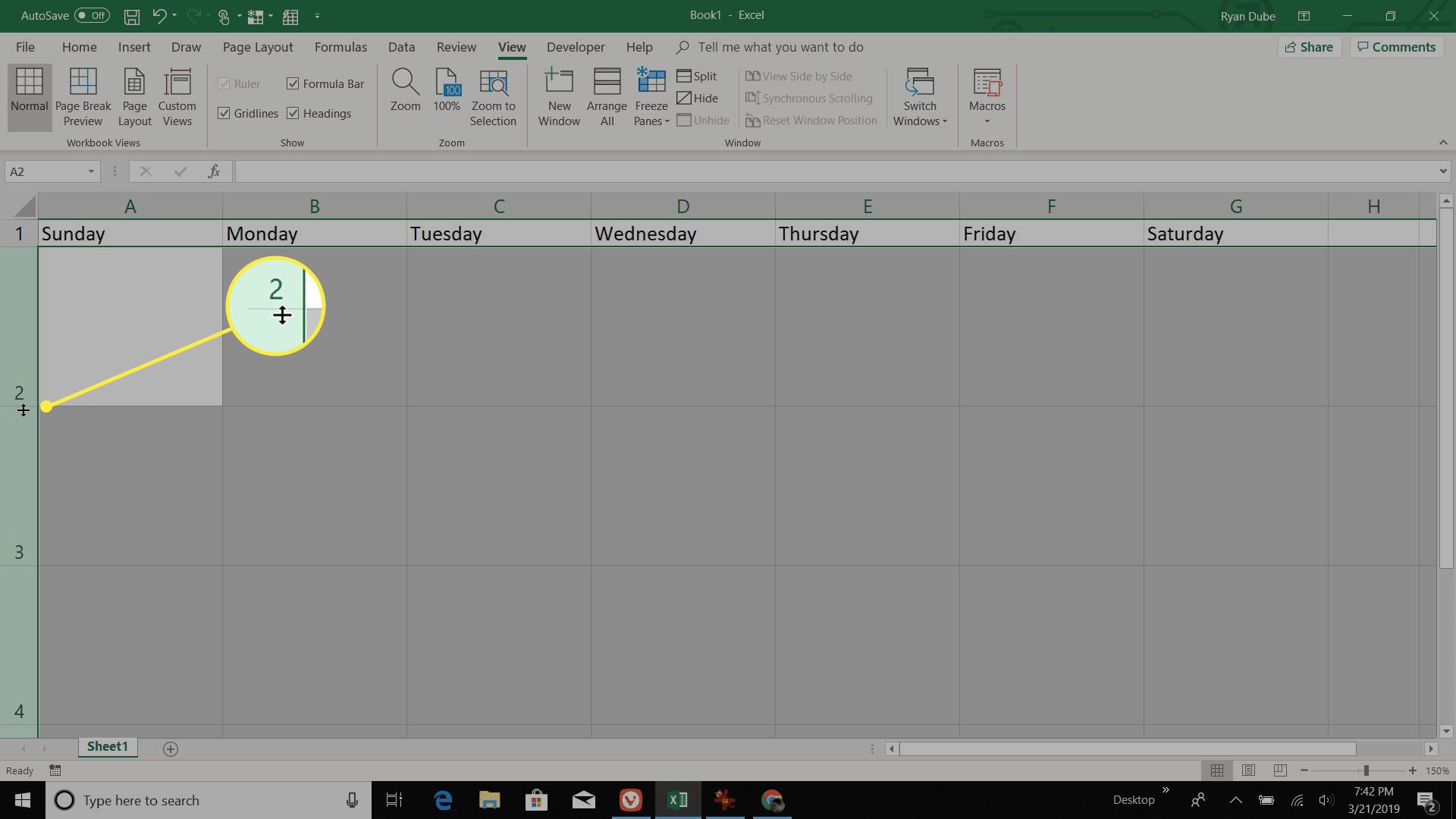 ajustar as alturas das linhas de um calendário no Excel