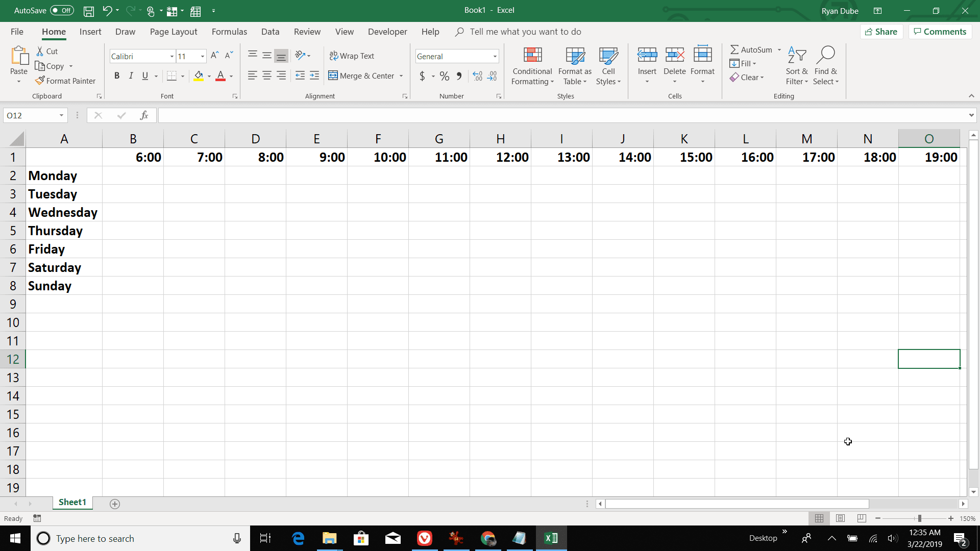 Captura de tela da criação de uma coluna diária no Excel