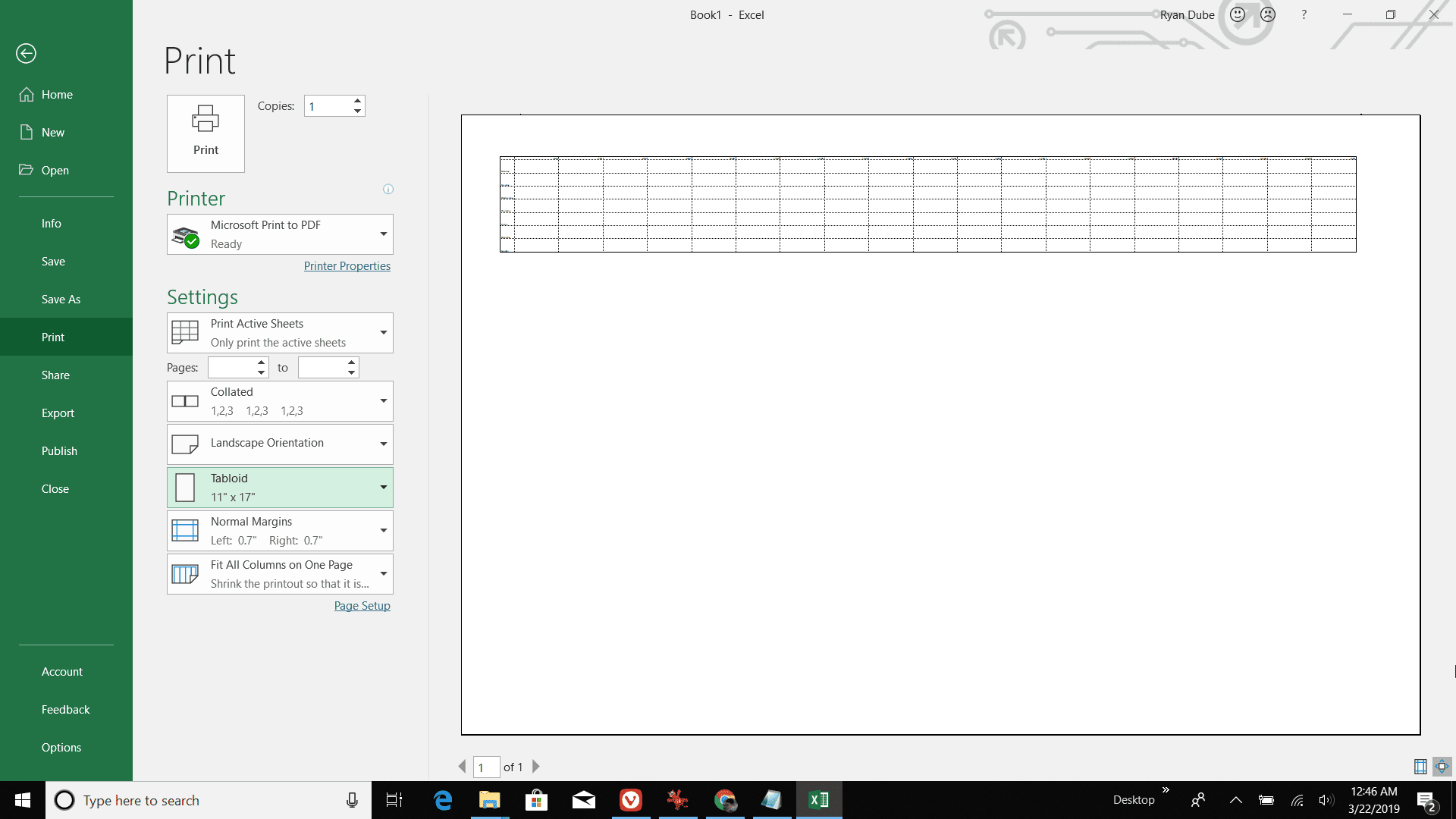 Captura de tela da impressão da agenda diária no Excel