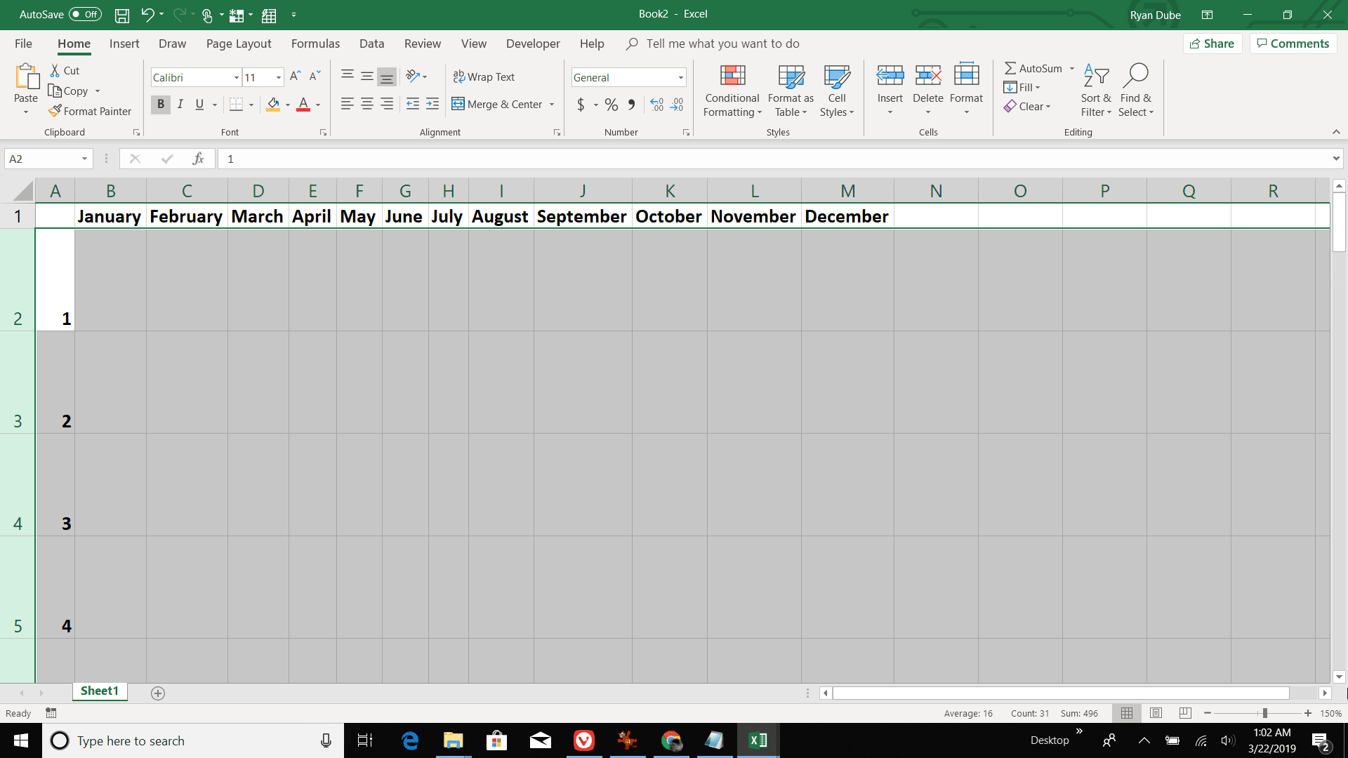 Captura de tela do redimensionamento de linhas diárias no Excel