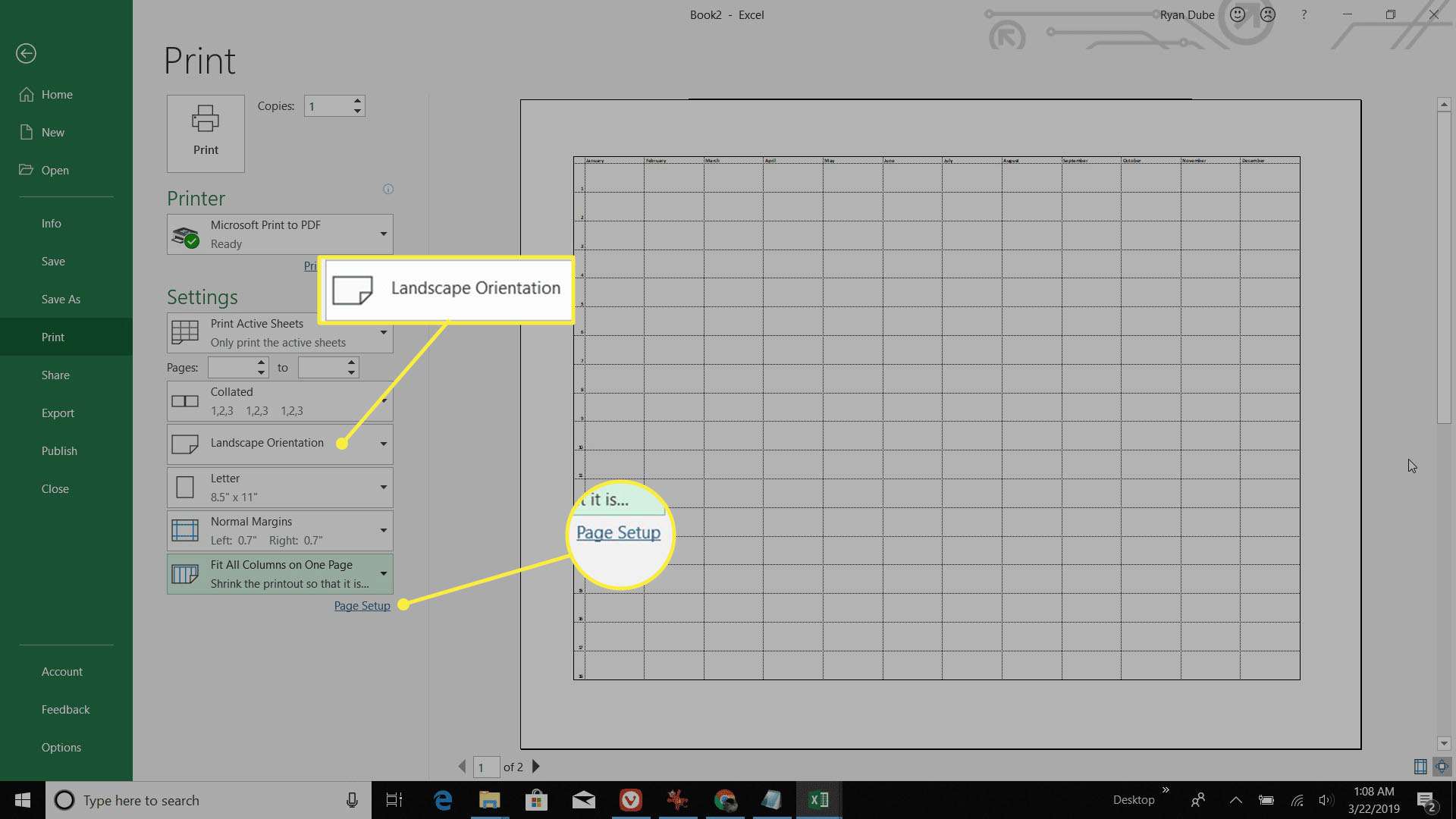 imprimir a agenda anual em Excel