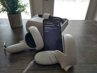 Reinicialização de fábrica de um fone de ouvido Oculus Quest usando um telefone.