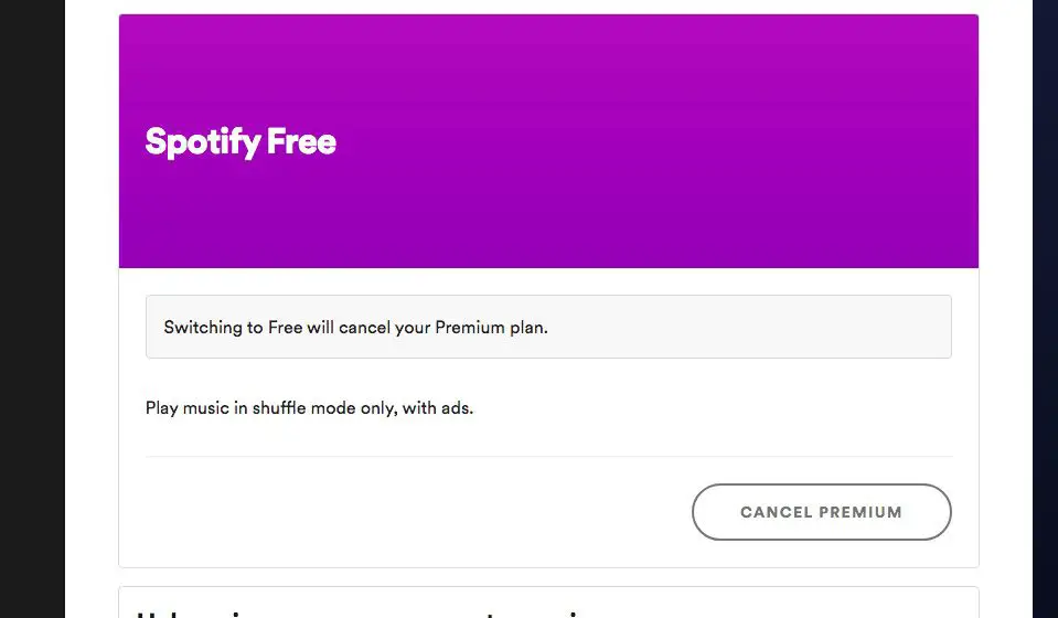 Spotify Grátis Cancelar página Premium