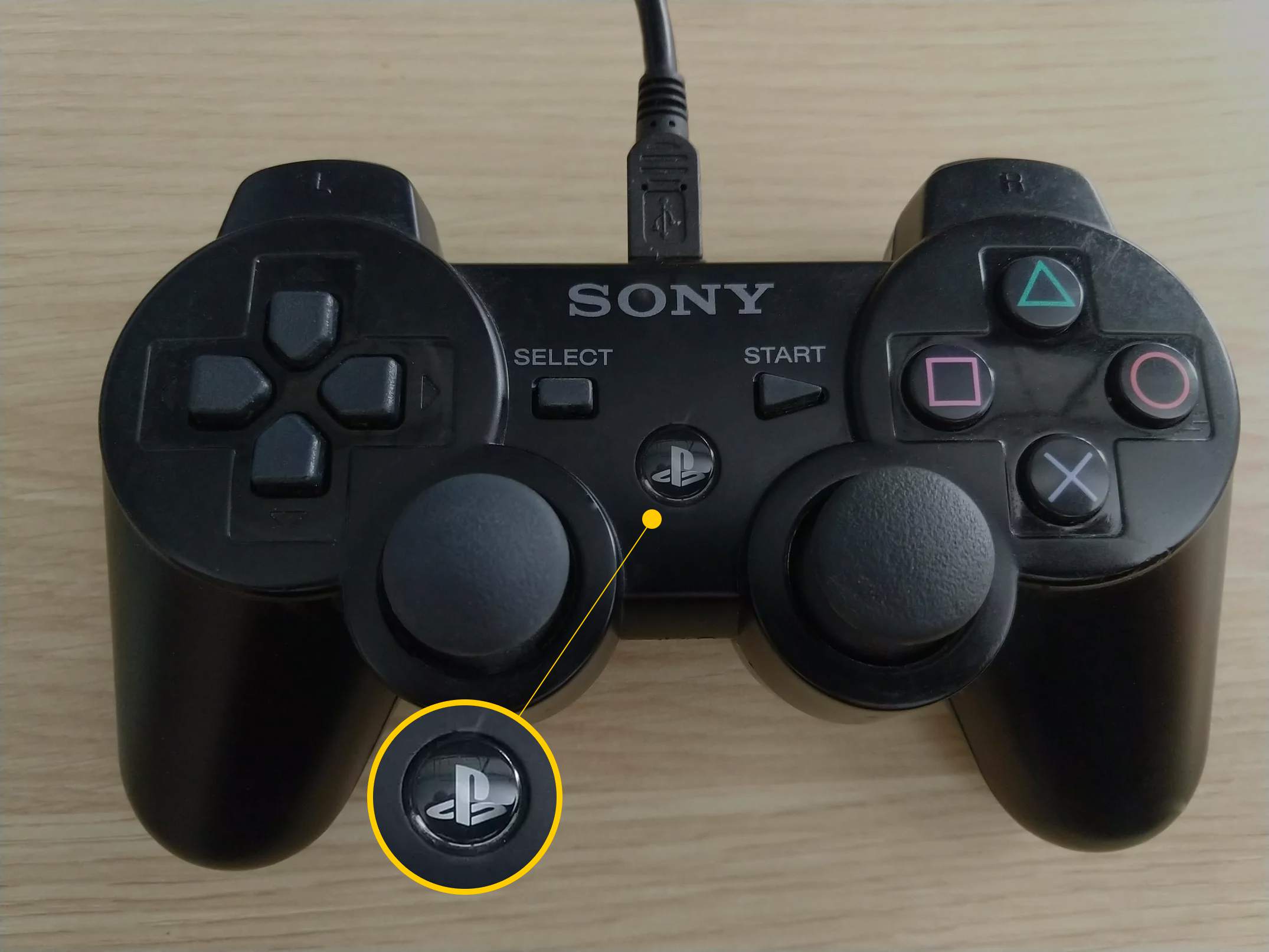 Botão PS no controle PS3