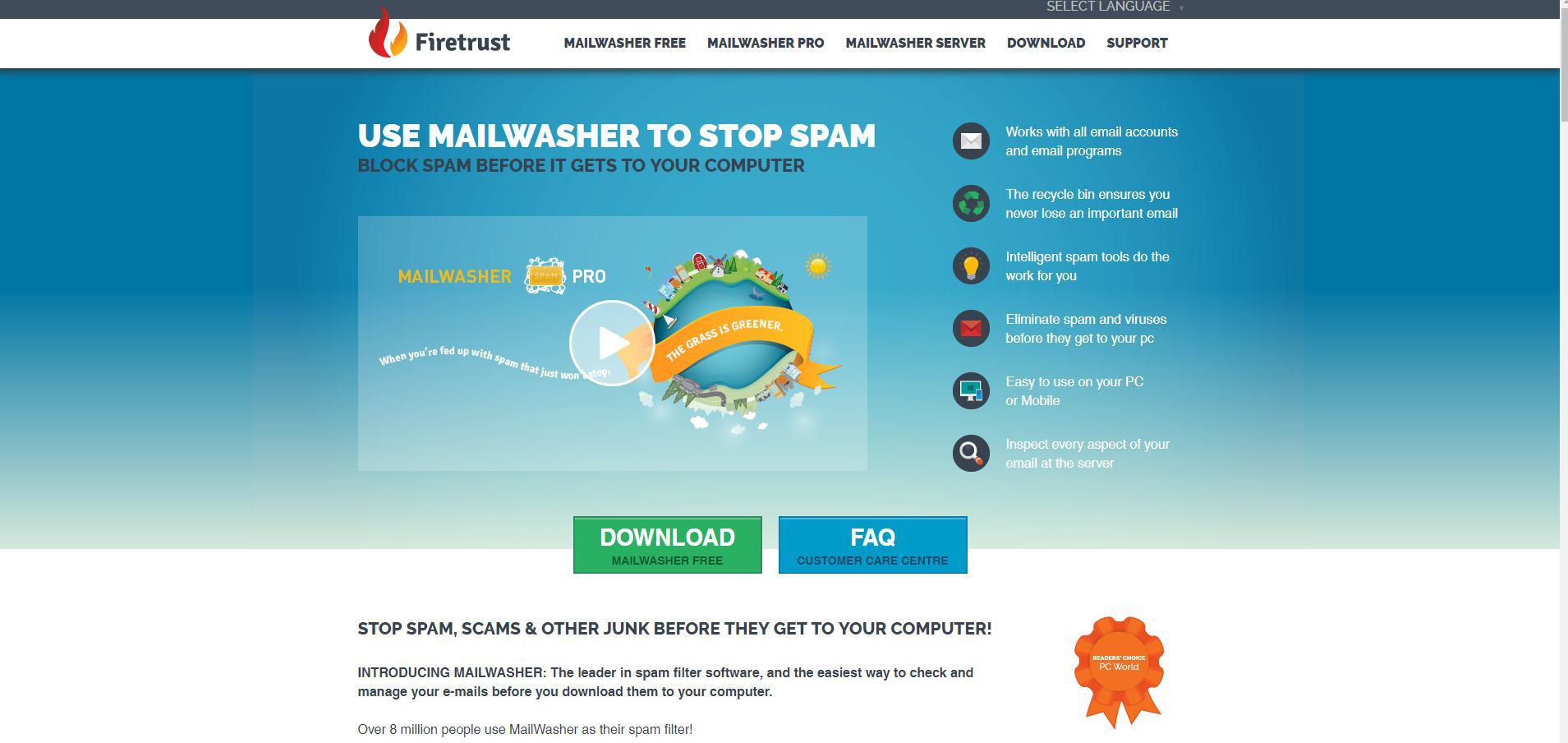Captura de tela do suplemento anti-spam MailWasher para Outlook