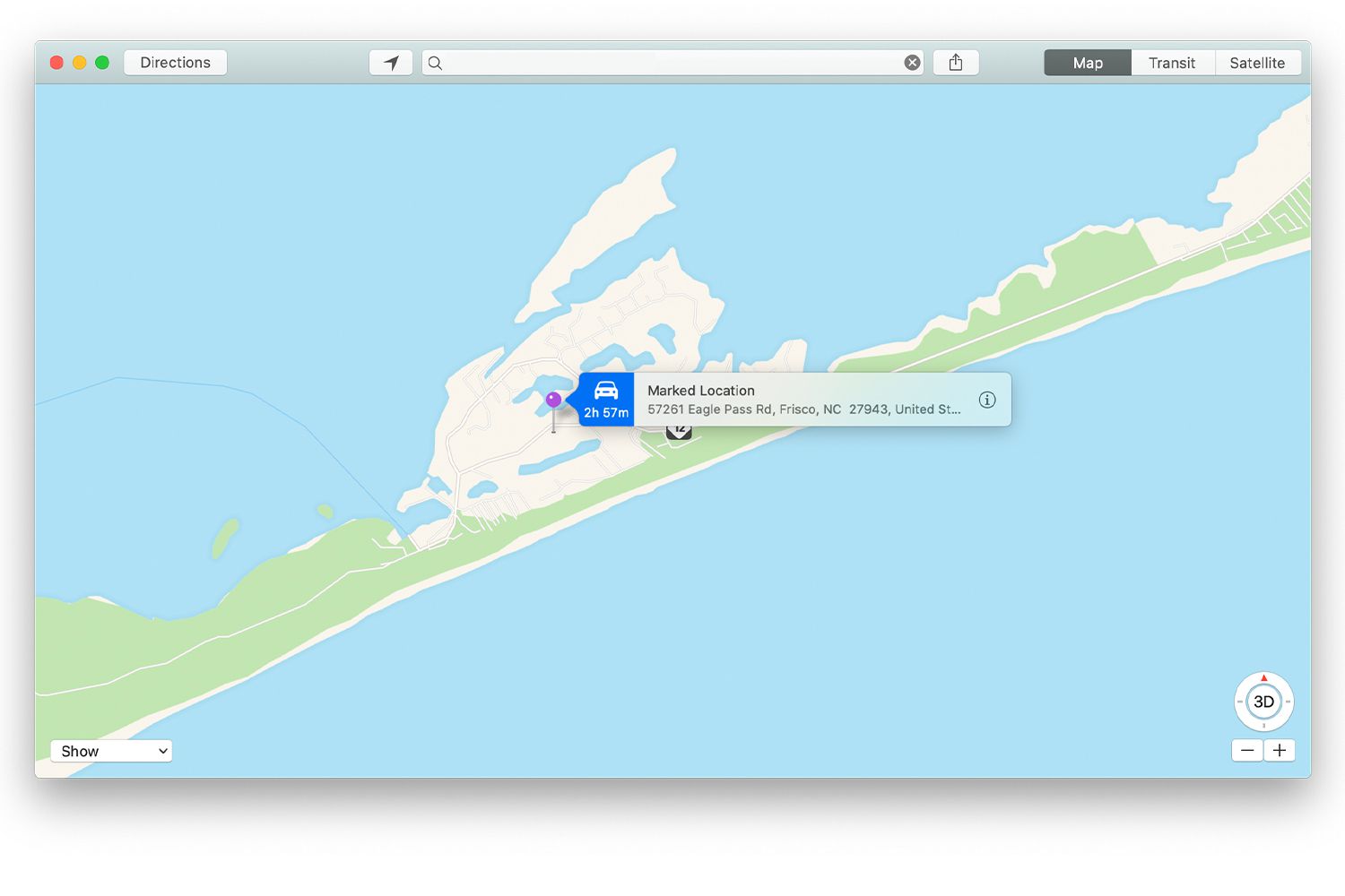 Banner que acompanha o pino solto no aplicativo Mac Maps