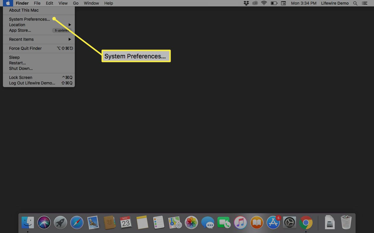 Preferências do sistema no macOS.