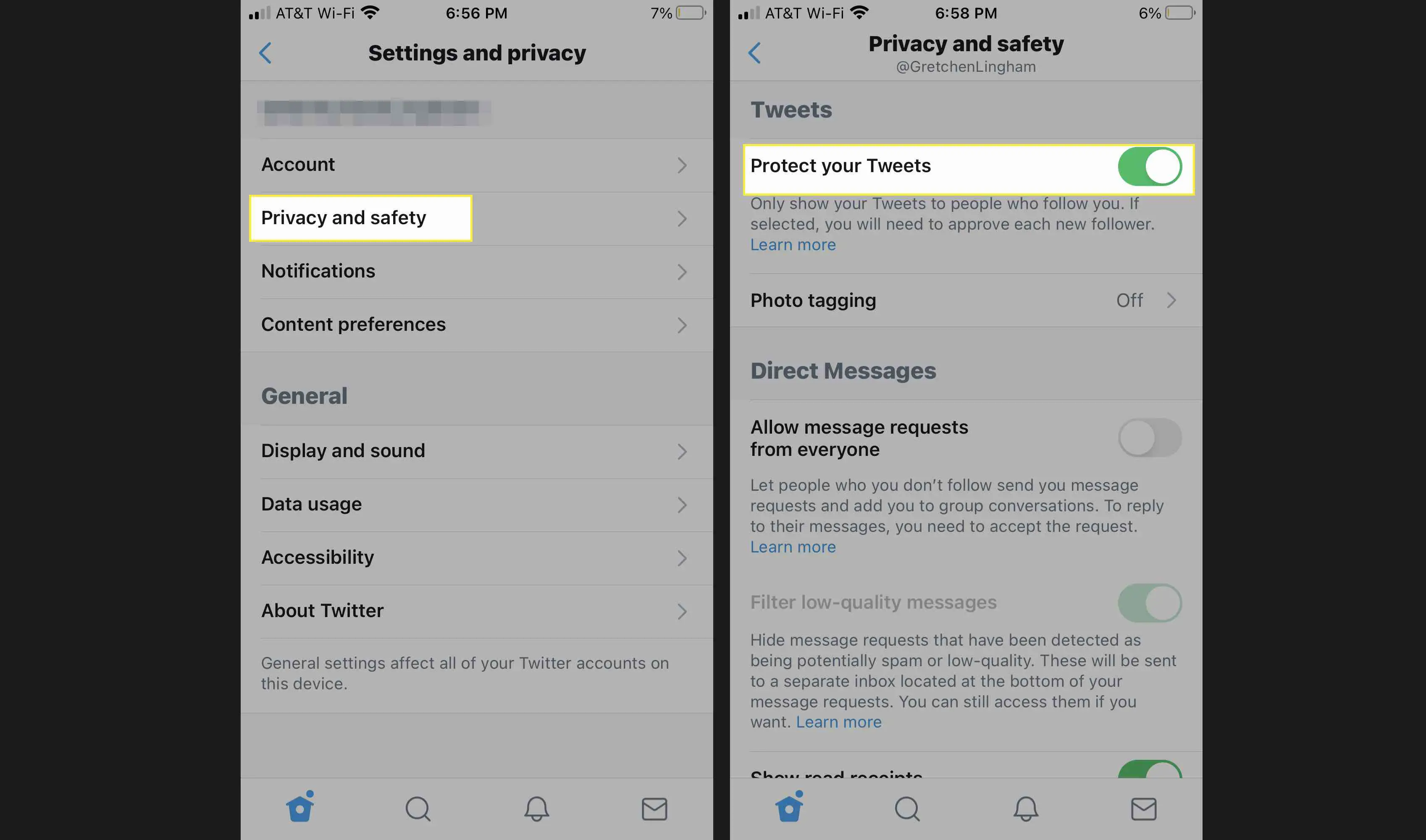 Proteja seus tweets para manter sua conta do Twitter privada