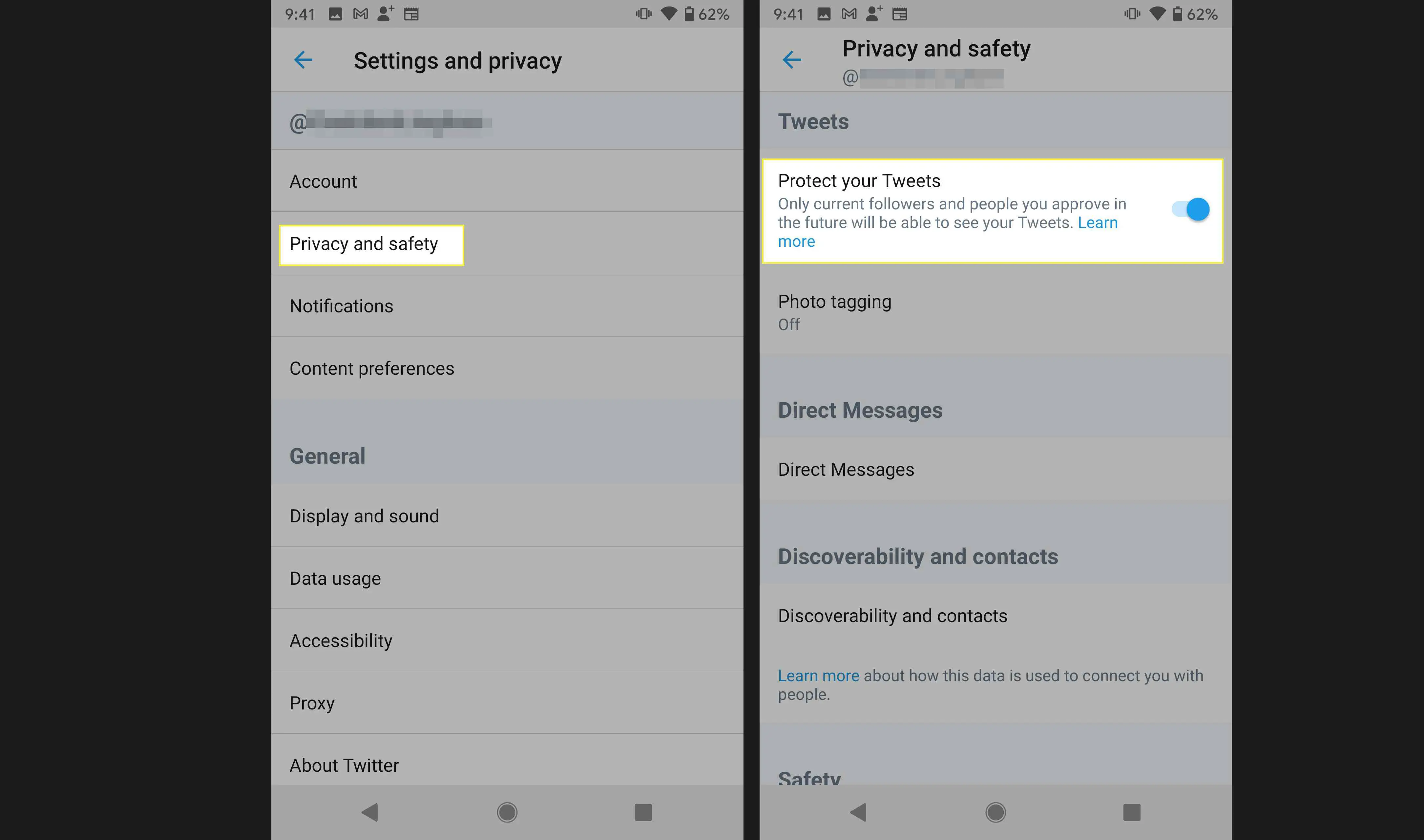 Aplicativo para Android do Twitter com destaque para privacidade e segurança e proteja seus tweets
