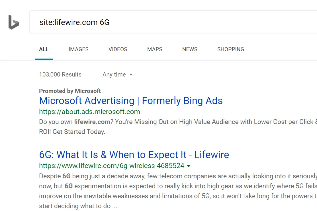 Pesquisa avançada de sites no Bing