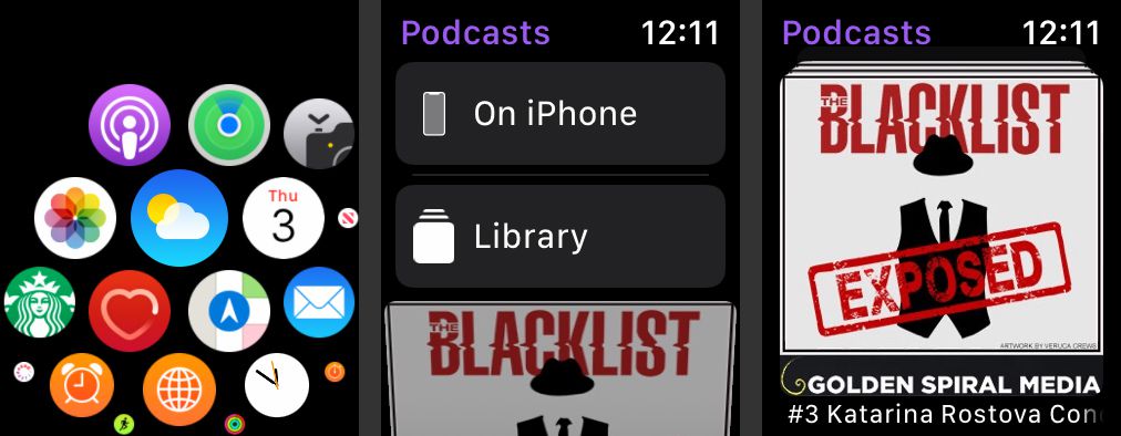 Apple Watch mostrando aplicativo de podcast e podcasts