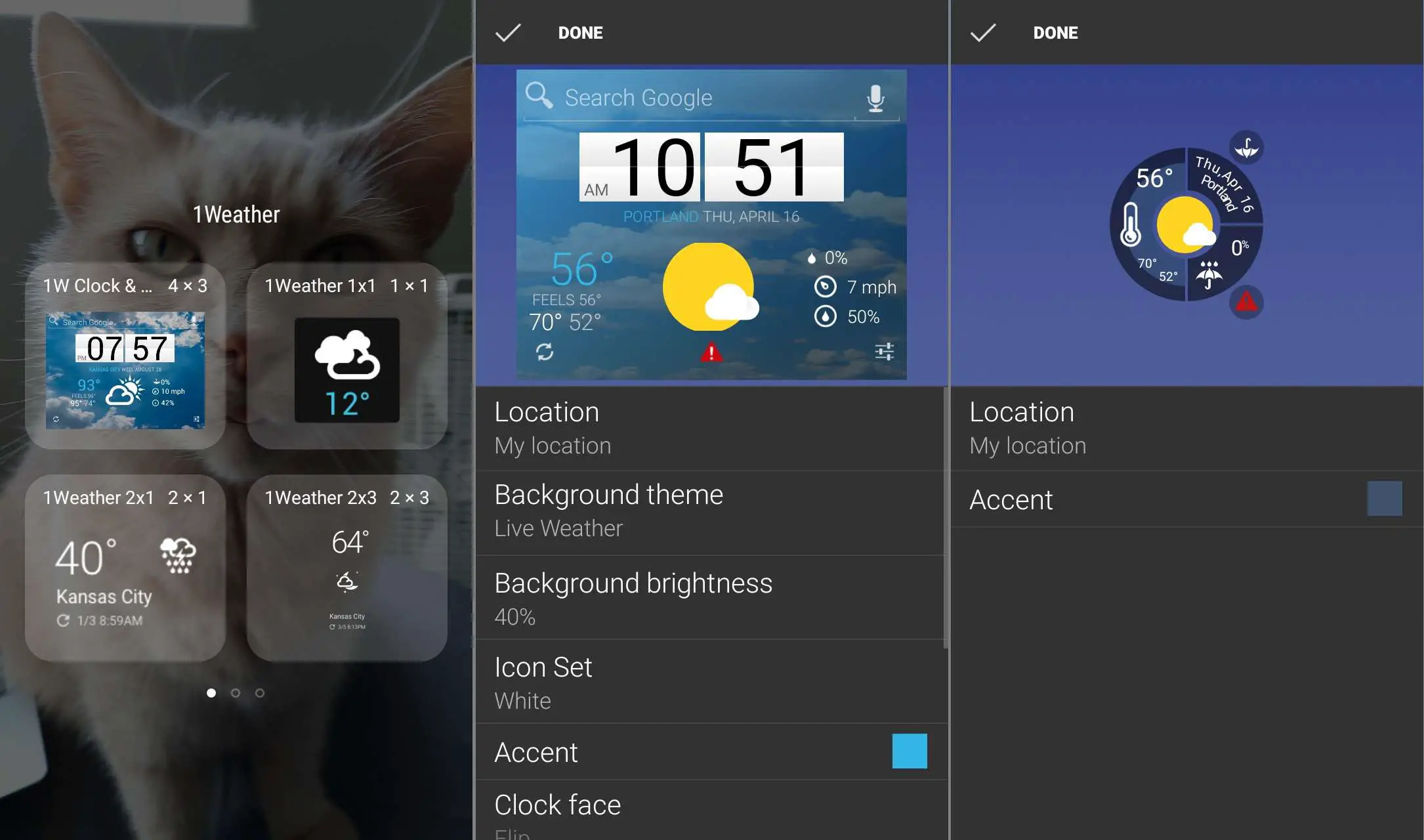 Widgets e configurações do Weather1 para Android