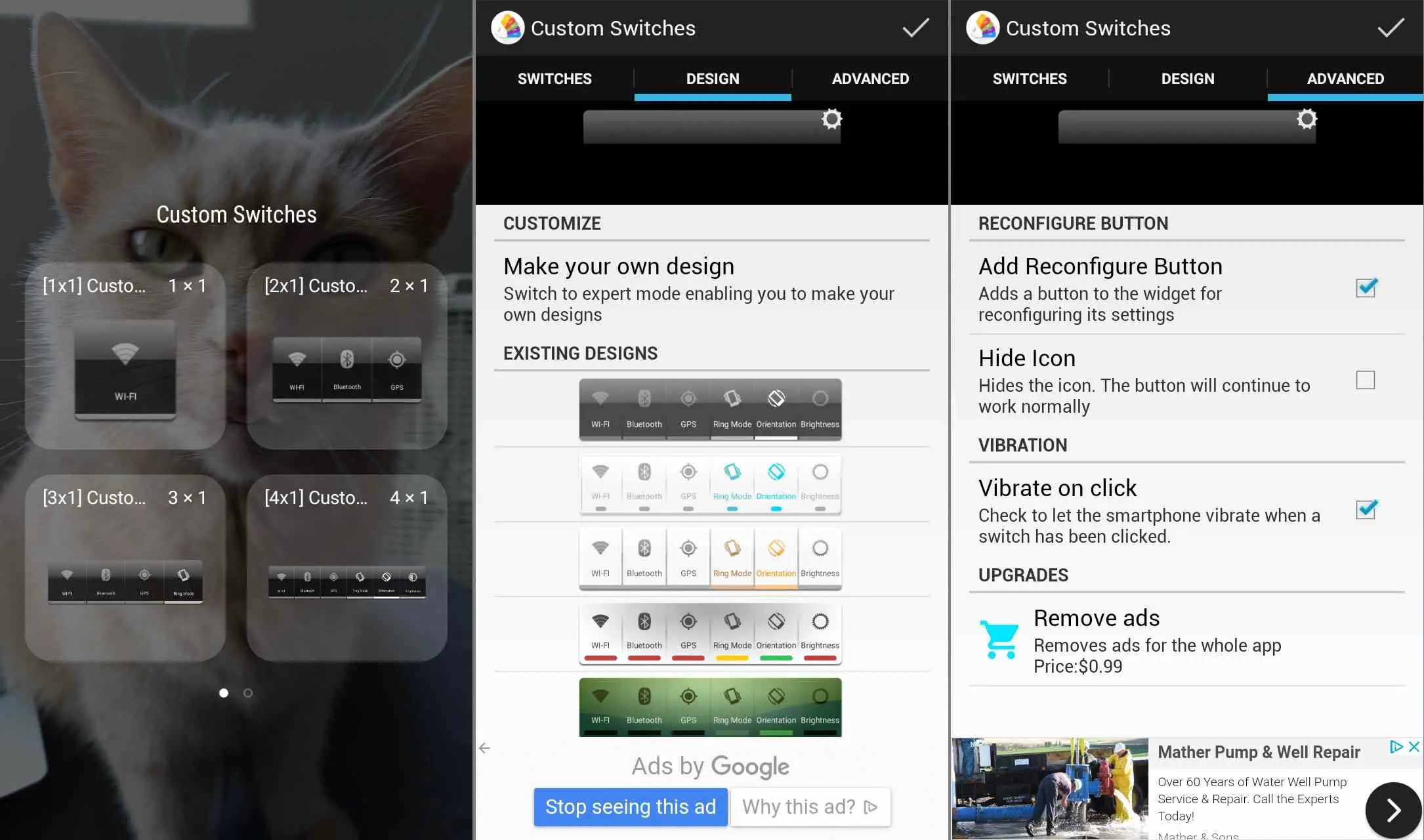 Widget de interruptores personalizados e configurações para Android