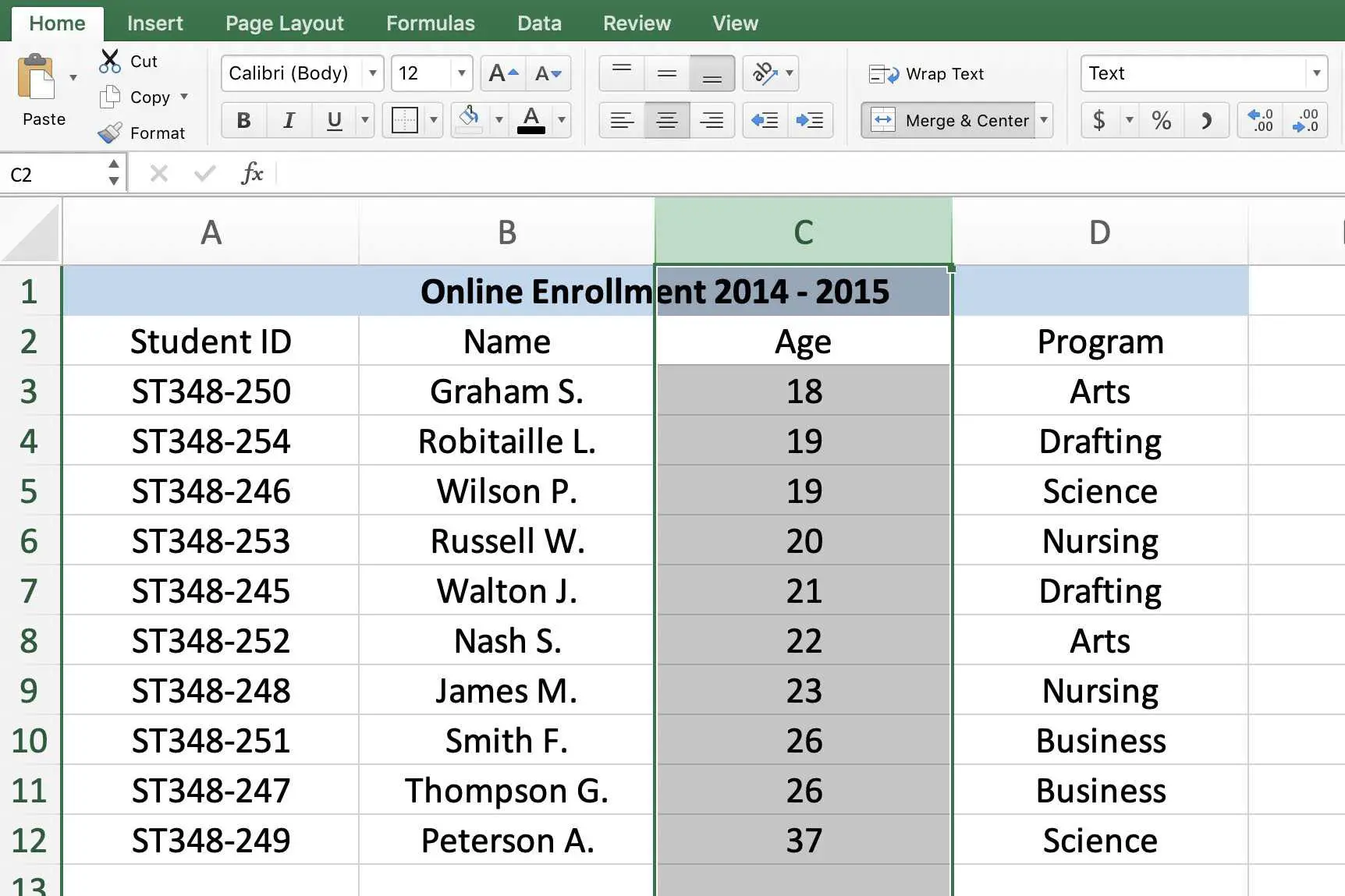 Captura de tela do Excel mostrando como selecionar uma coluna inteira