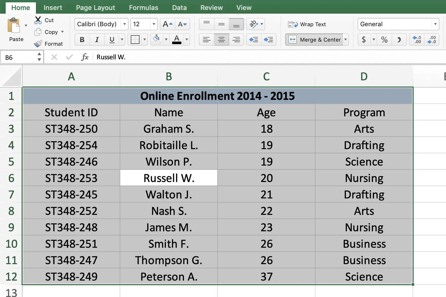 Captura de tela do Excel mostrando como selecionar todas as células em uma tabela.
