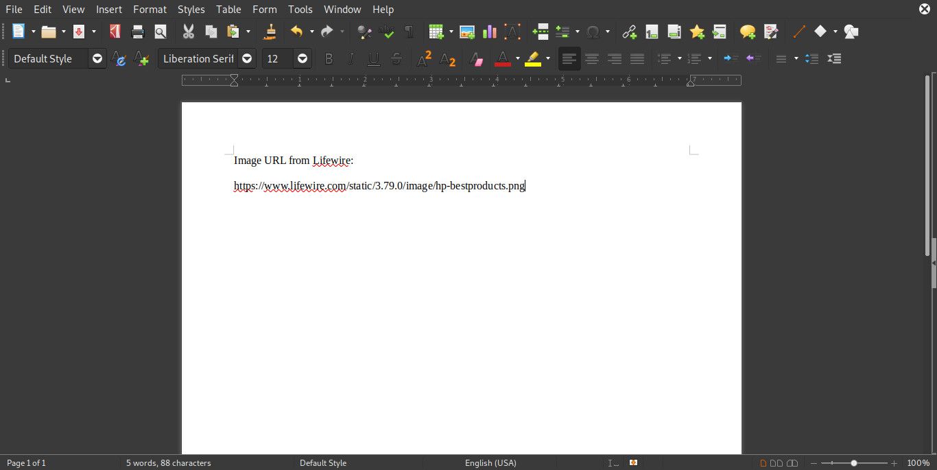 URL da imagem colada no LibreOffice Writer