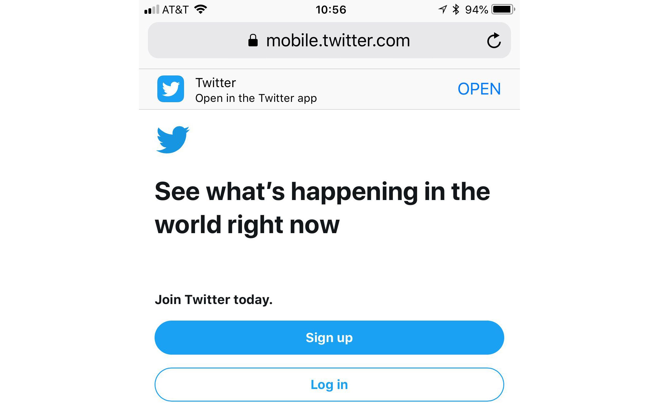 A versão móvel do Twitter em um navegador de smartphone.