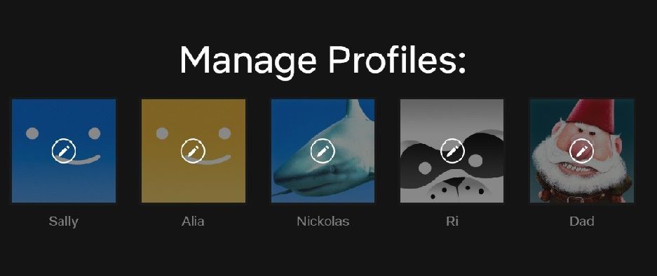 Perfis de tela Netflix Manage Profiles