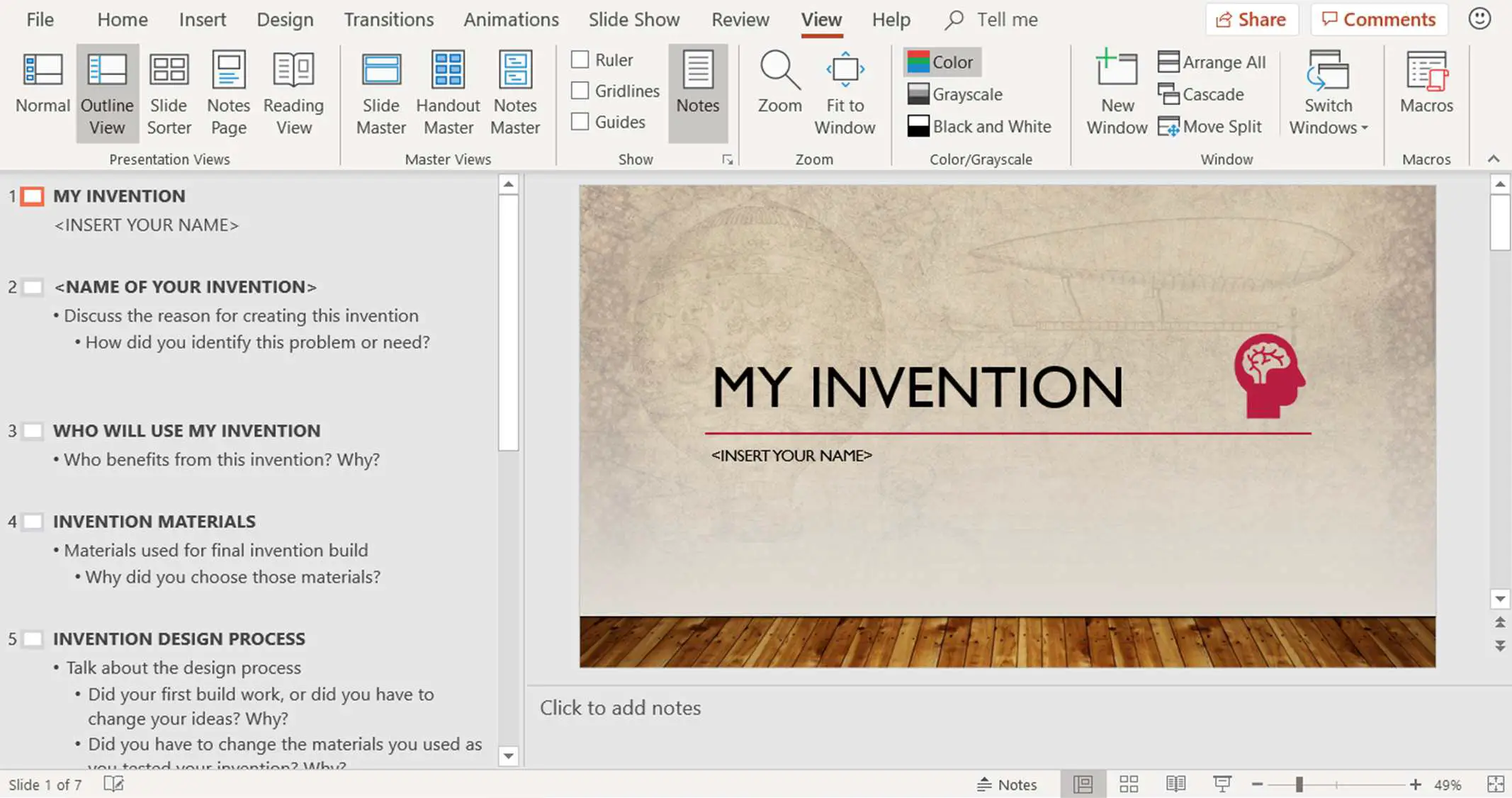Captura de tela mostrando a visualização de esboço no PowerPoint