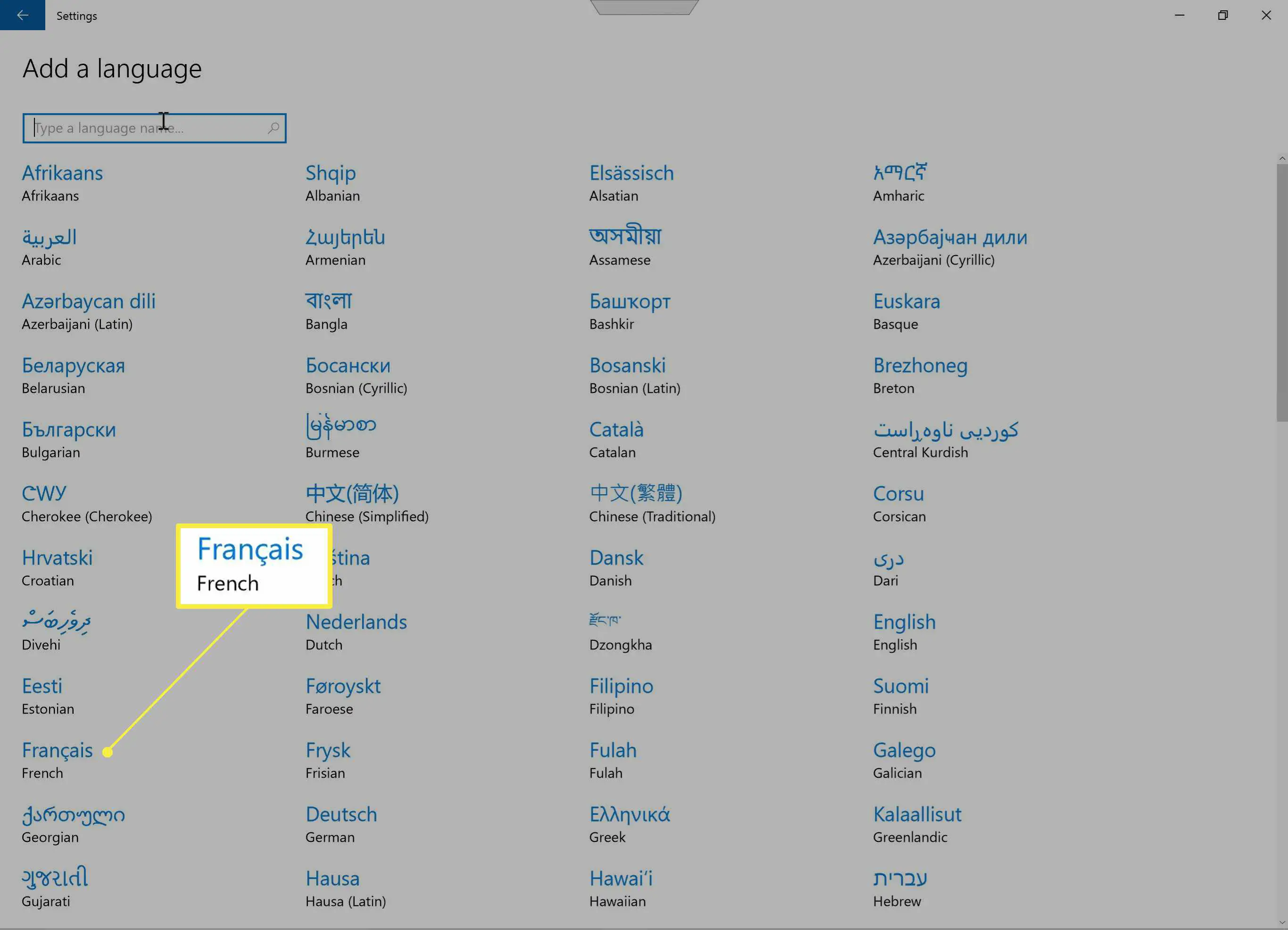 Lista de idiomas disponíveis no Windows
