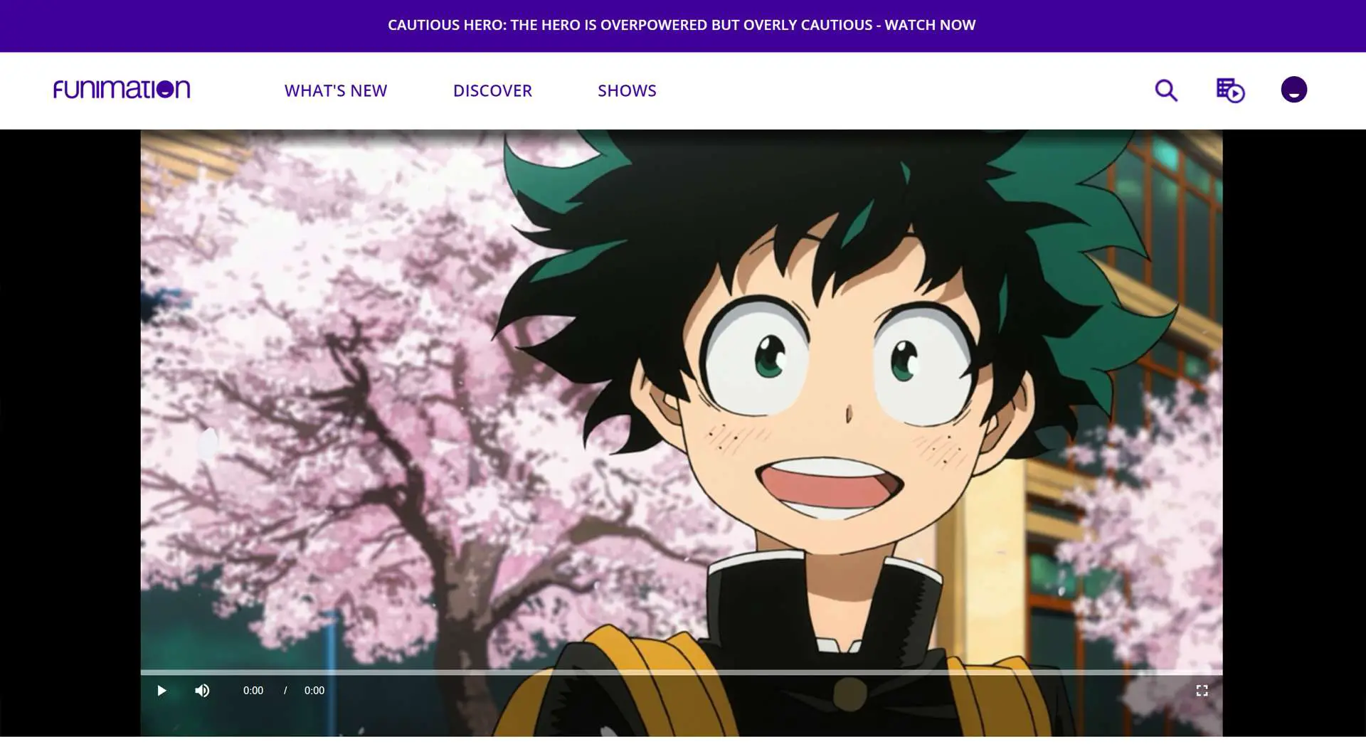 Funimation Now serviço de streaming de anime no site da Funimation.