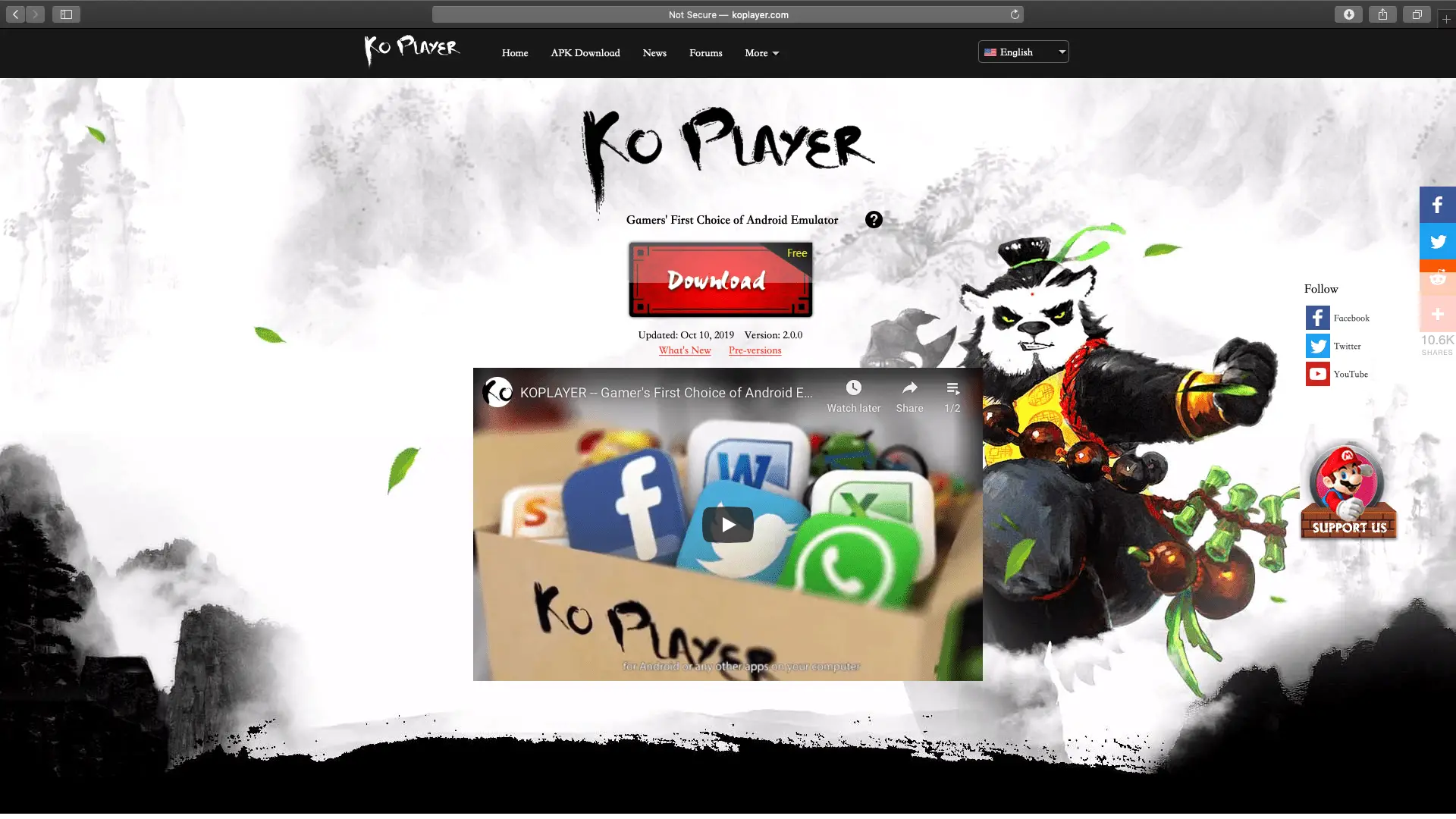 Página de download do KO Player