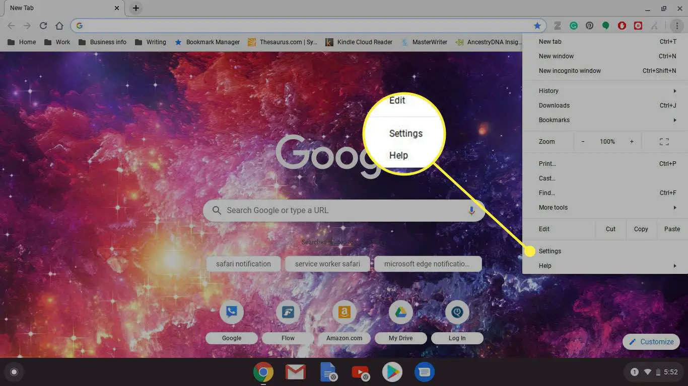 Configurações no Chrome para ChromeOS
