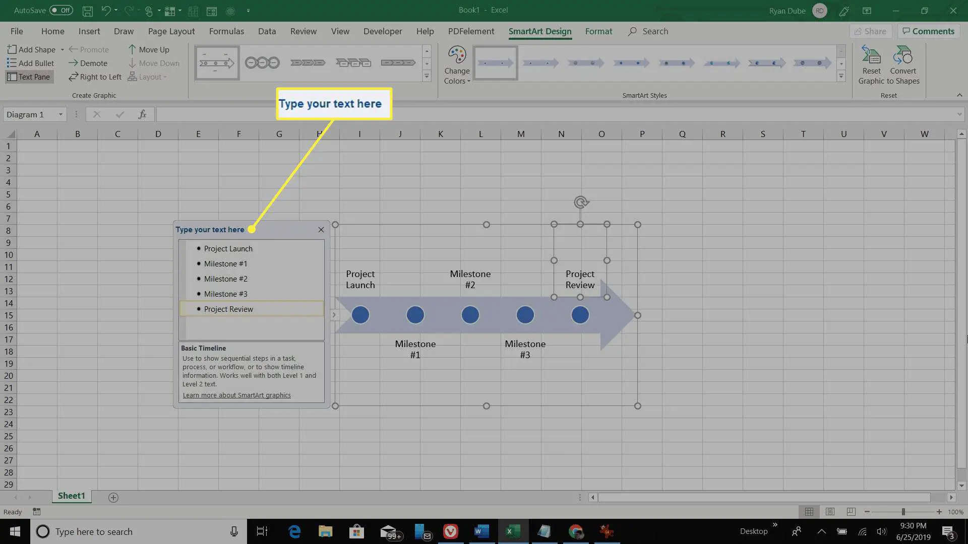 criando uma linha do tempo no Excel