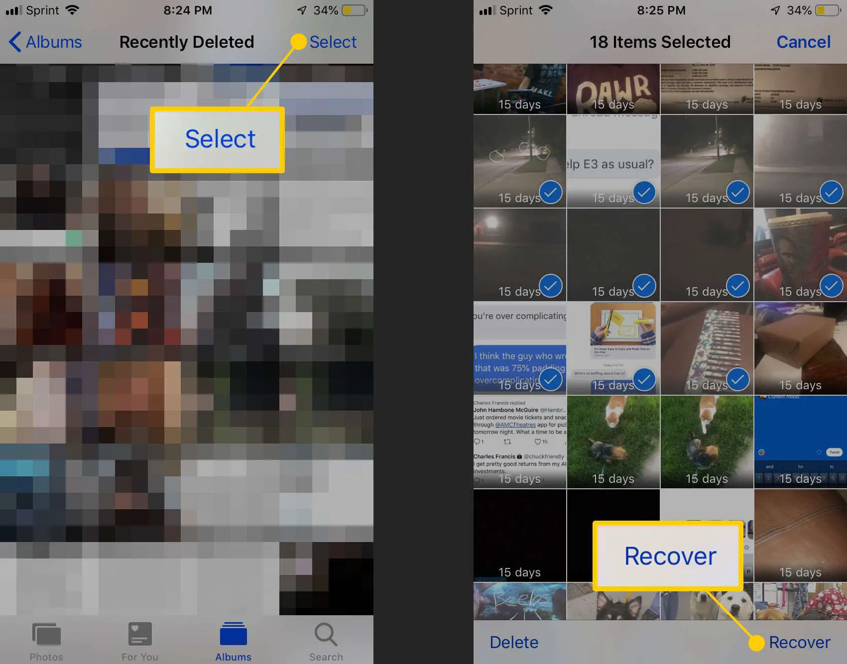 Recupere fotos excluídas na captura de tela do iPhone
