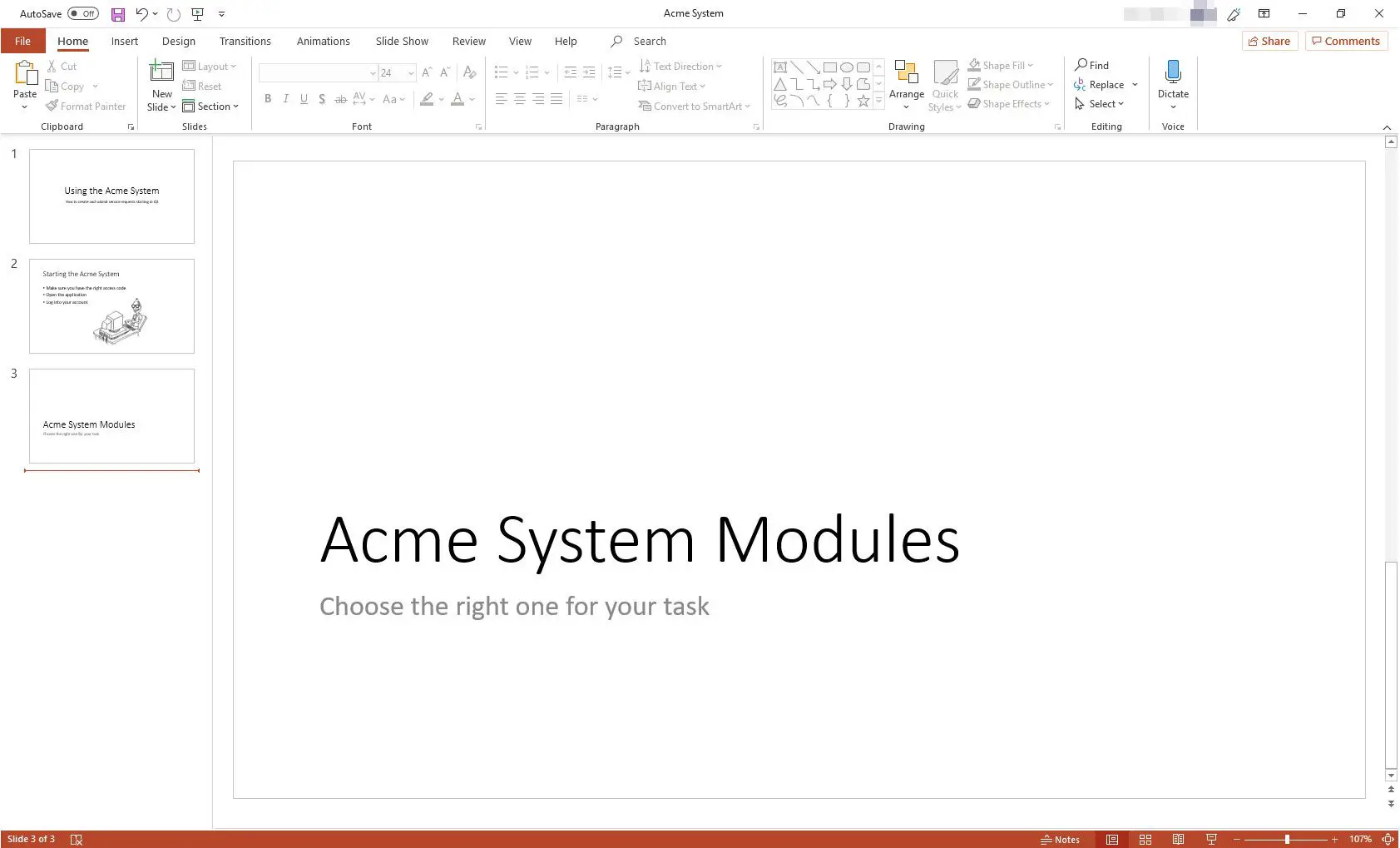 Apresentação do MS PowerPoint com layout de slide do cabeçalho da seção exibido