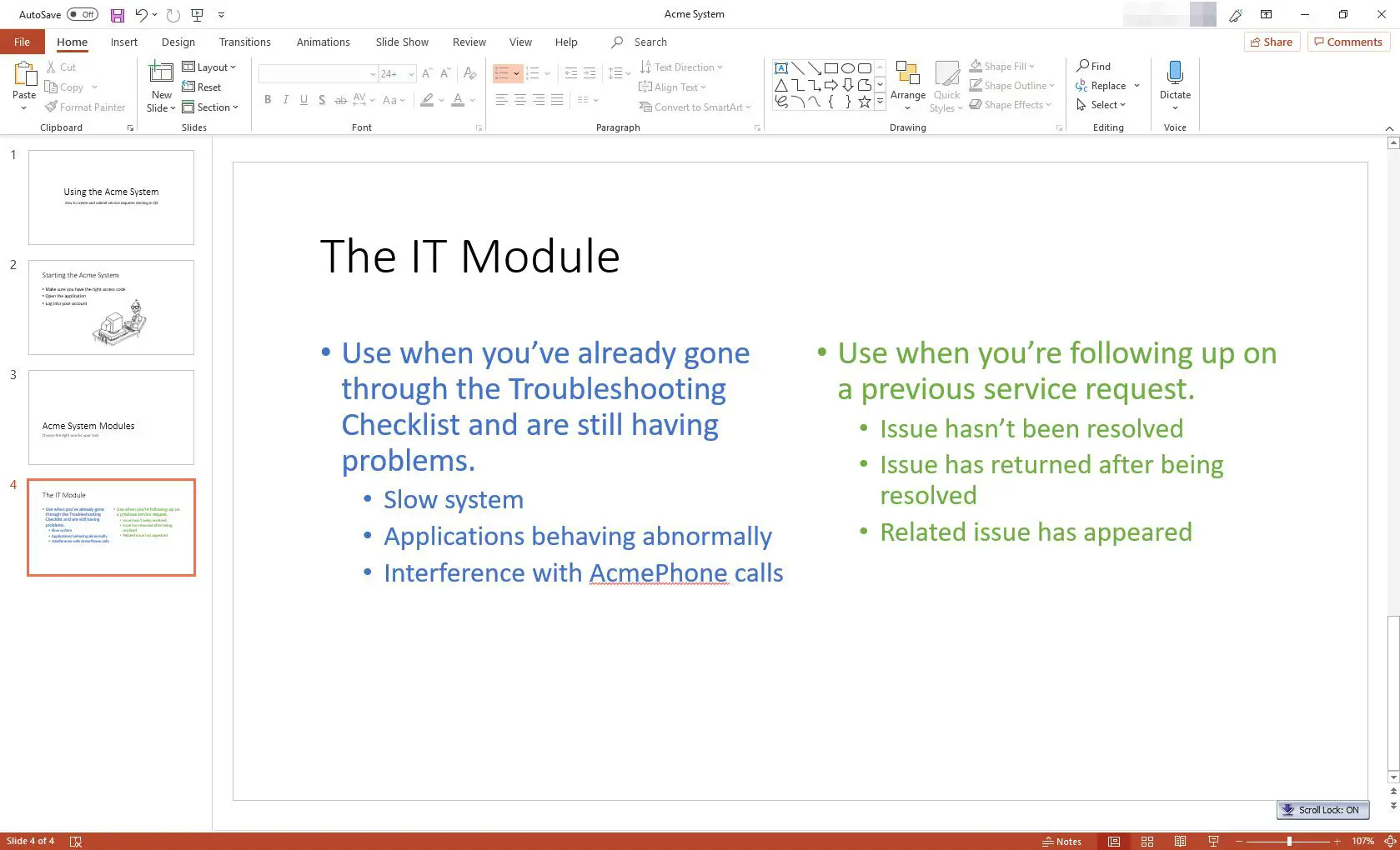 MS PowerPoint com layout de slide de dois conteúdos exibido